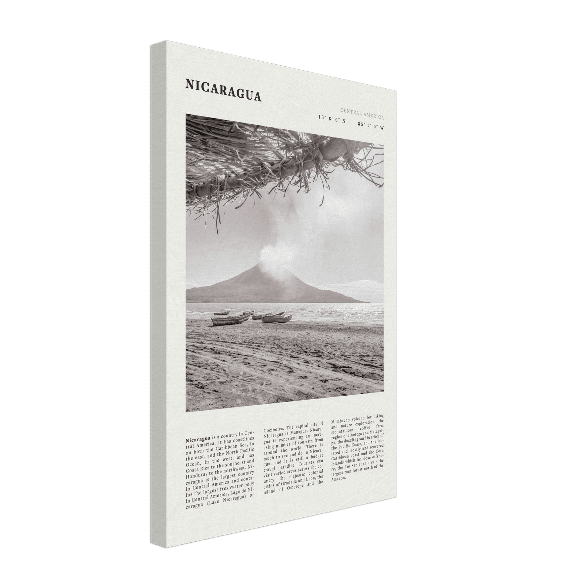 Nicaragua Poster | Black & White Volcano Wall Art | Central America Travel Print - Evergreen Posters