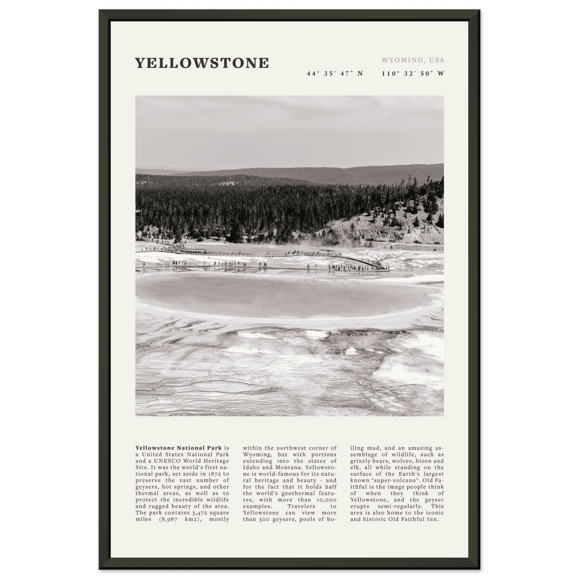 Yellowstone Poster | Black & White Grand Prismatic Spring Wall Art | WY Print - Evergreen Posters