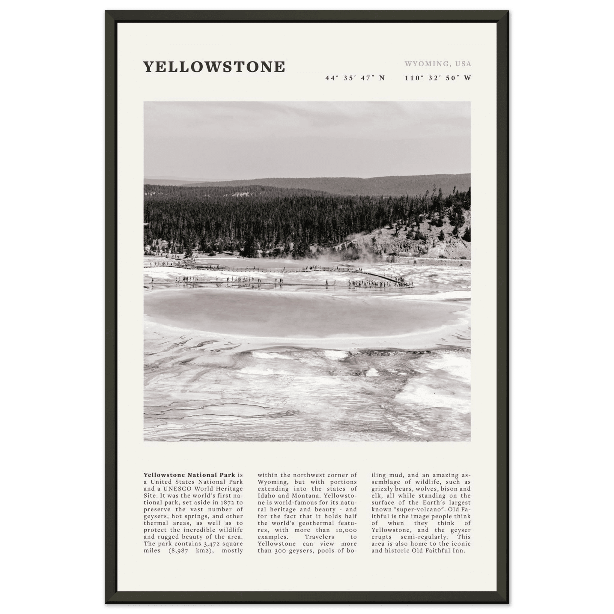 Yellowstone Poster | Black & White Grand Prismatic Spring Wall Art | WY Print - Evergreen Posters