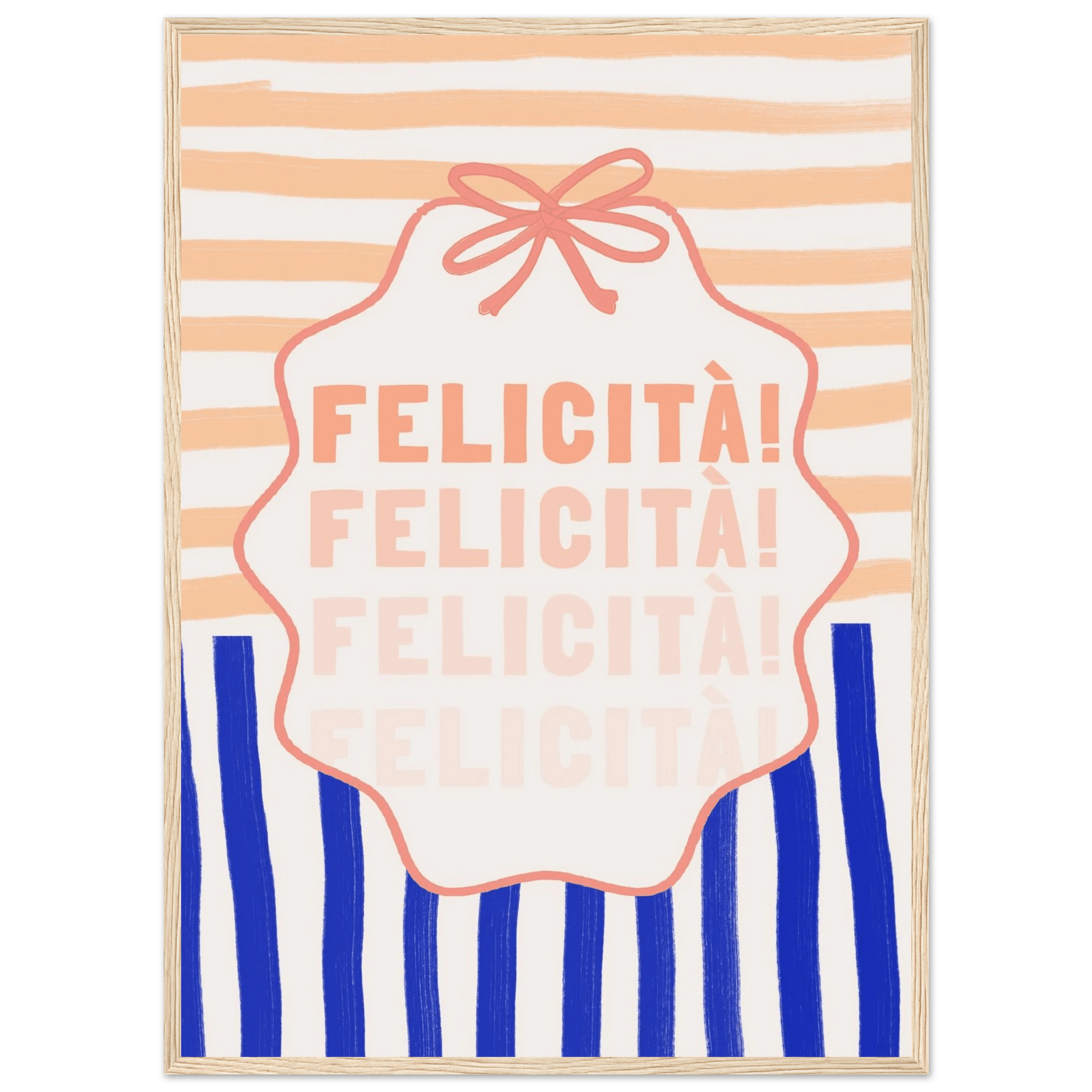 Felicità Italian Happiness Quote Print | Coquette Stripe Wall Art - Evergreen Posters