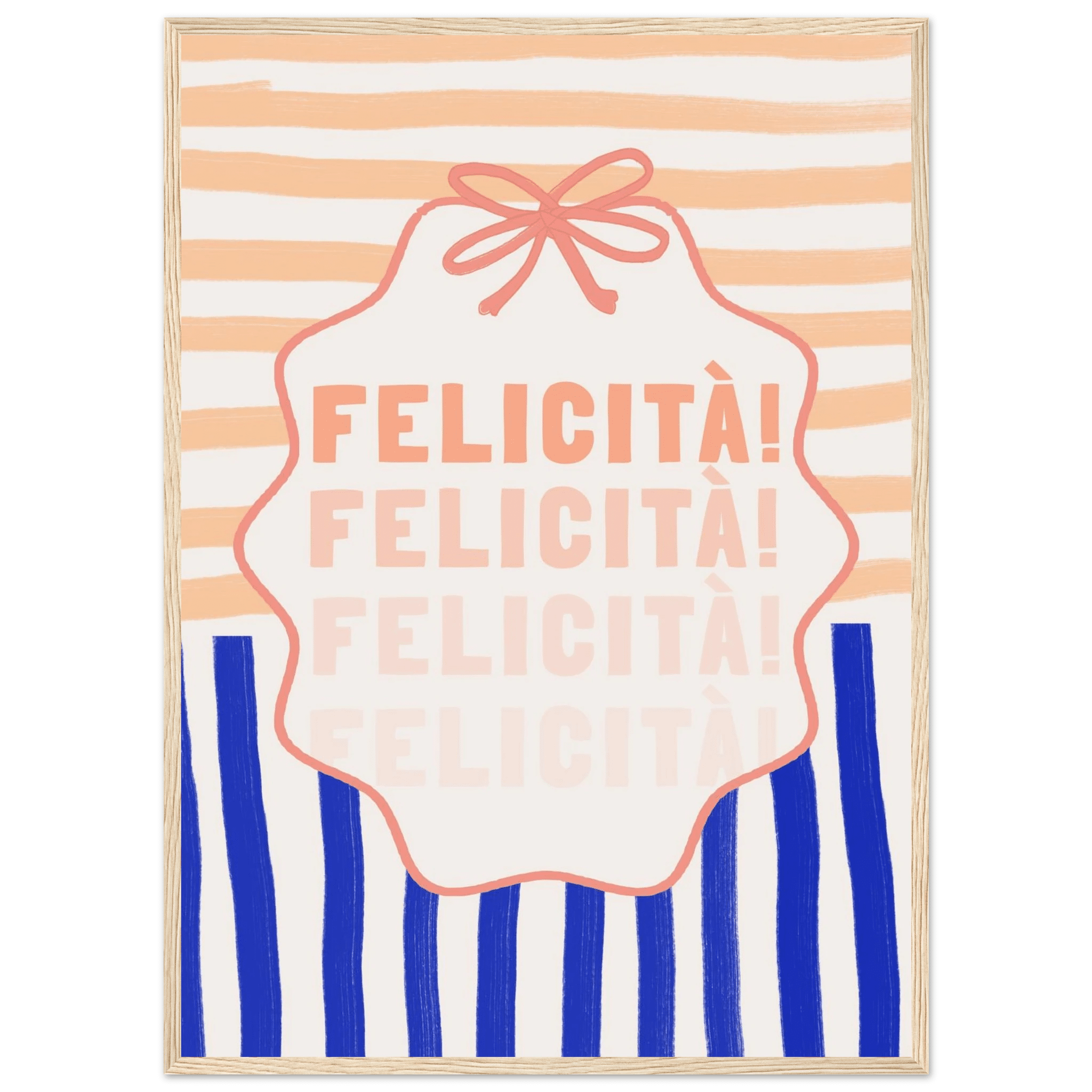 Felicità Italian Happiness Quote Print | Coquette Stripe Wall Art - Evergreen Posters