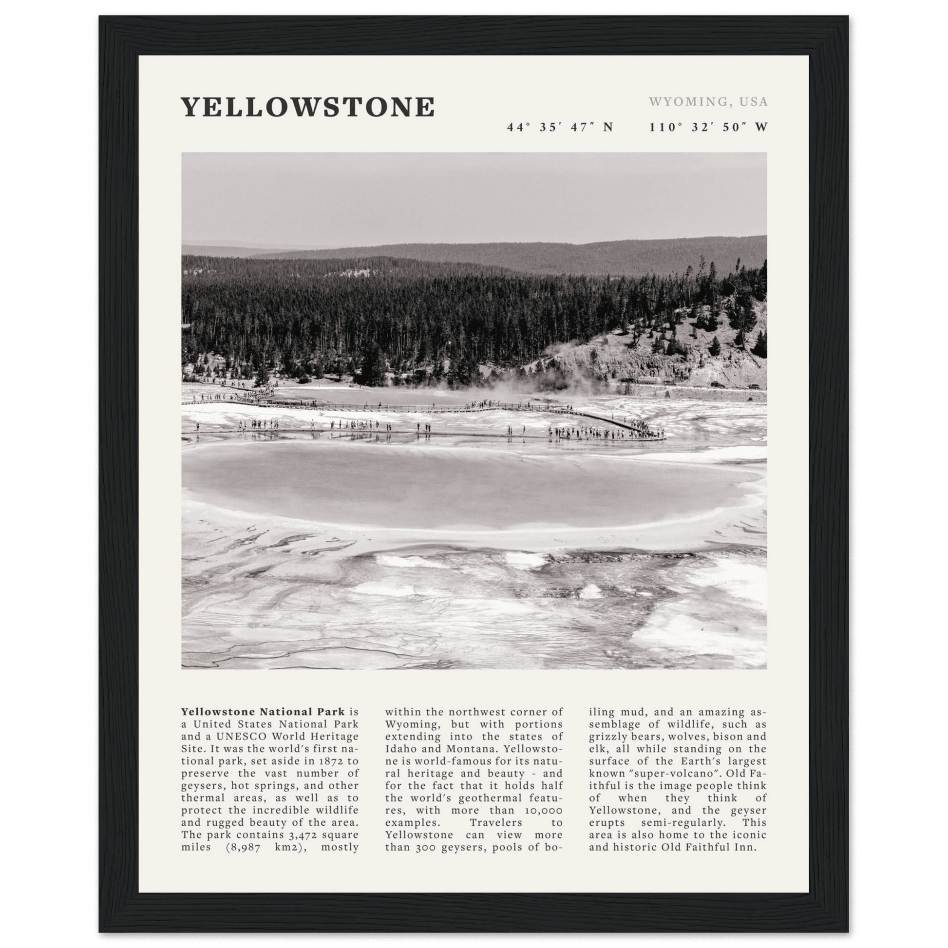 Yellowstone Poster | Black & White Grand Prismatic Spring Wall Art | WY Print - Evergreen Posters