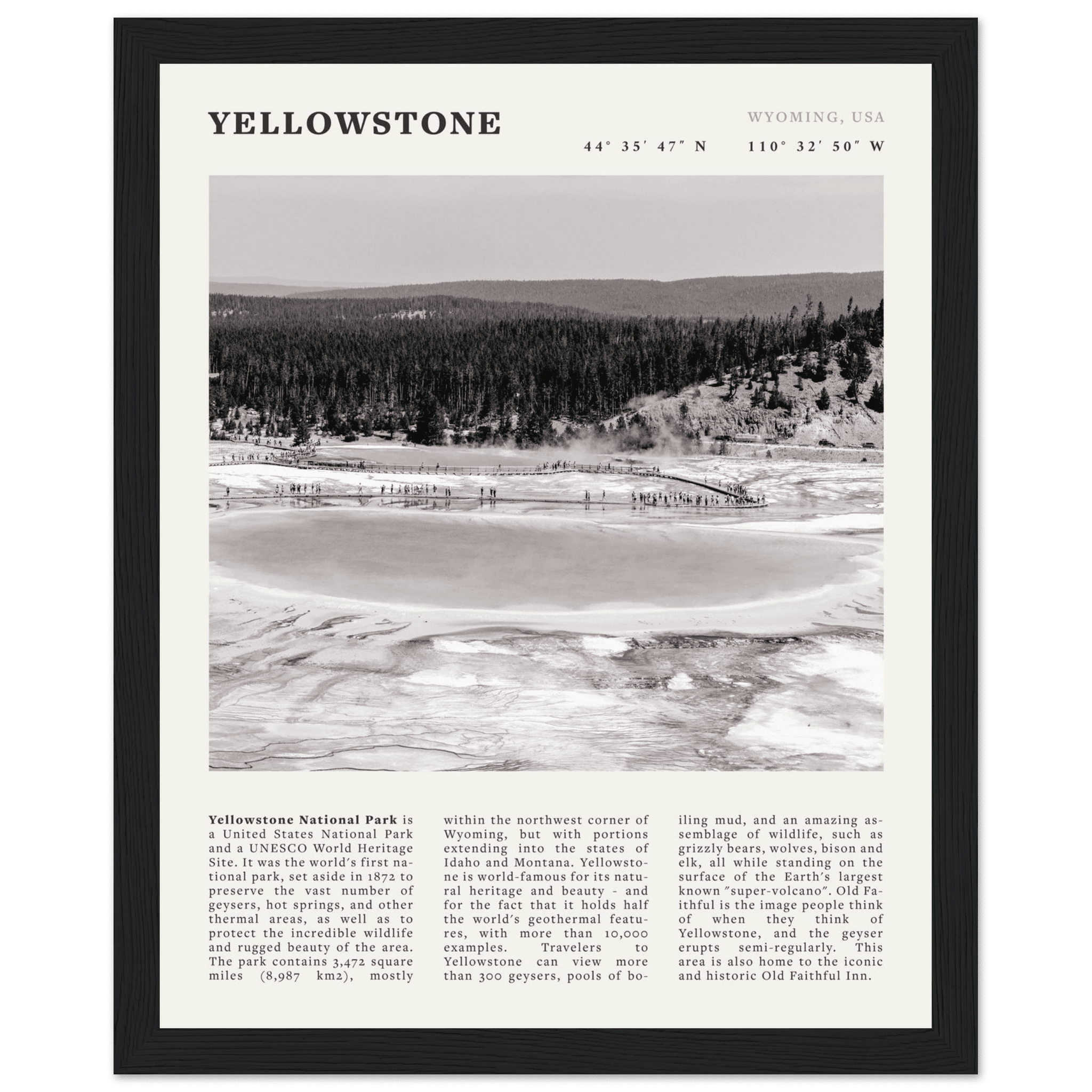 Yellowstone Poster | Black & White Grand Prismatic Spring Wall Art | WY Print - Evergreen Posters