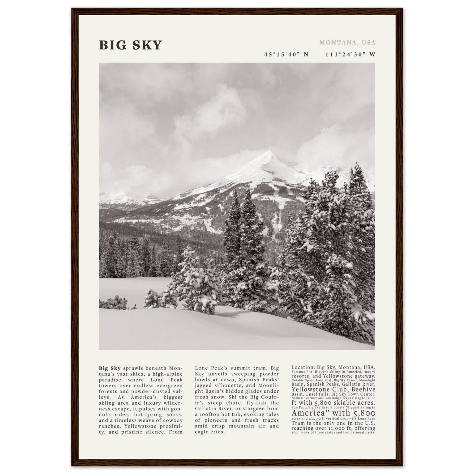 Big Sky Montana Poster Black and White – Vintage Lone Peak Ski Resort Print (Digital & Printed Options) - Evergreen Posters