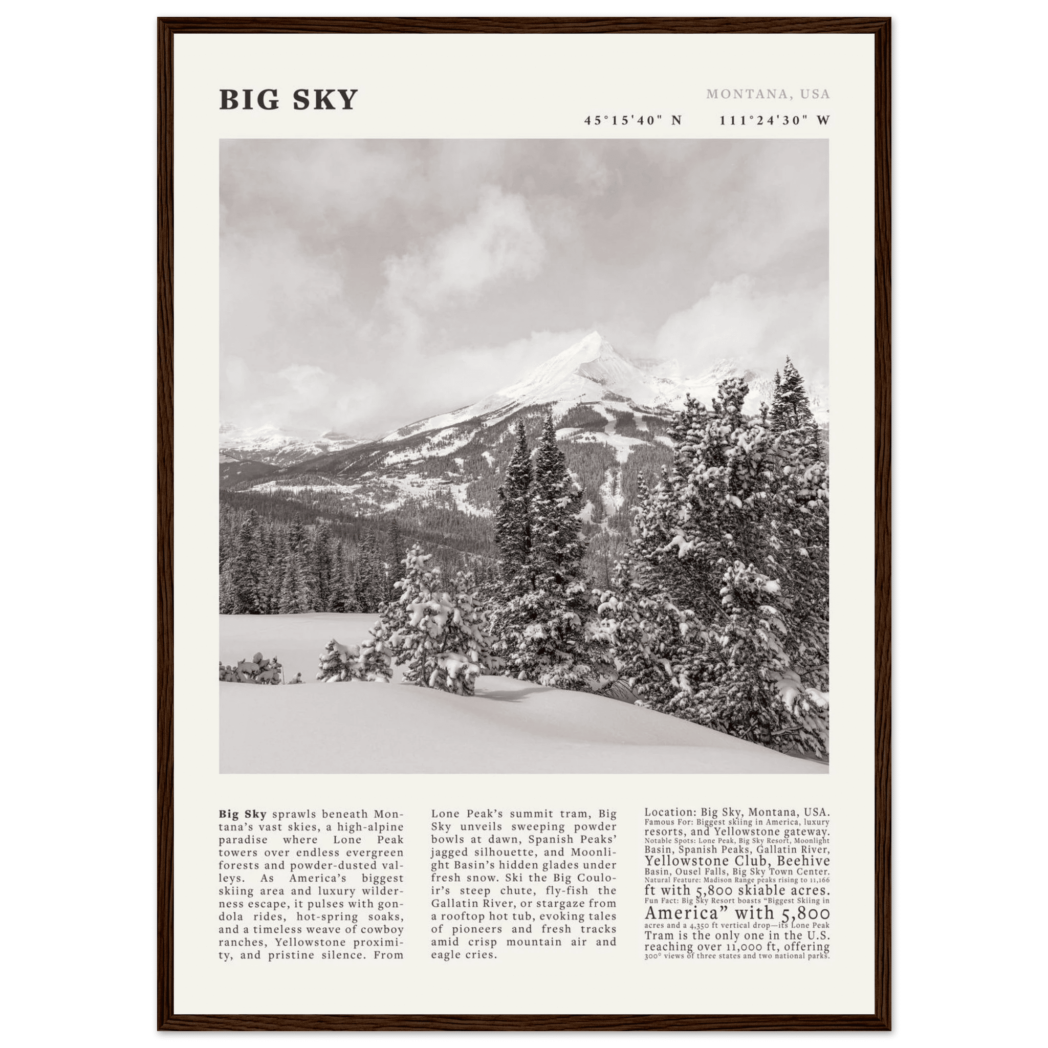 Big Sky Montana Poster Black and White – Vintage Lone Peak Ski Resort Print (Digital & Printed Options) - Evergreen Posters