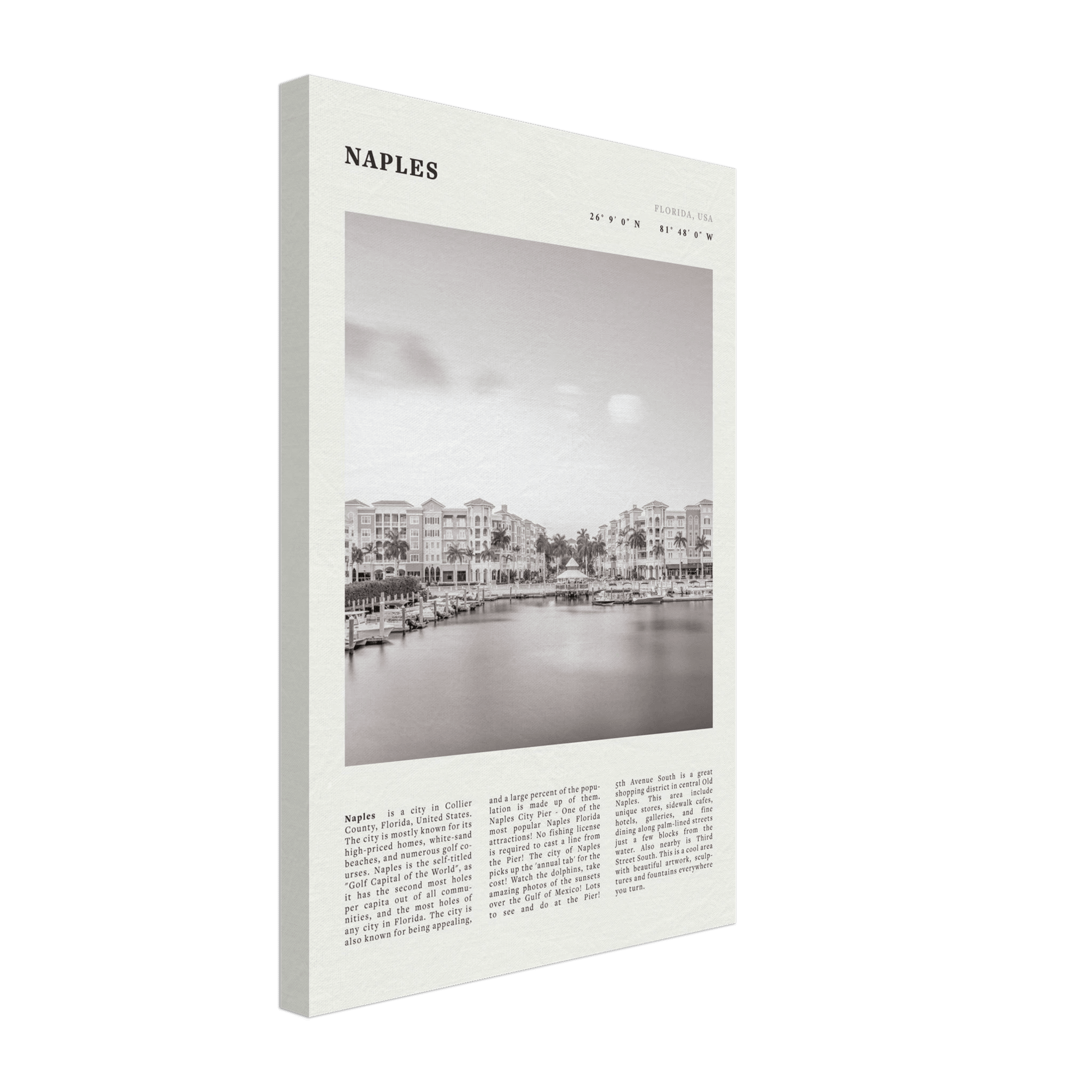 Naples Florida Poster | Black & White Gulf Coast Wall Art | FL Travel Print - Evergreen Posters