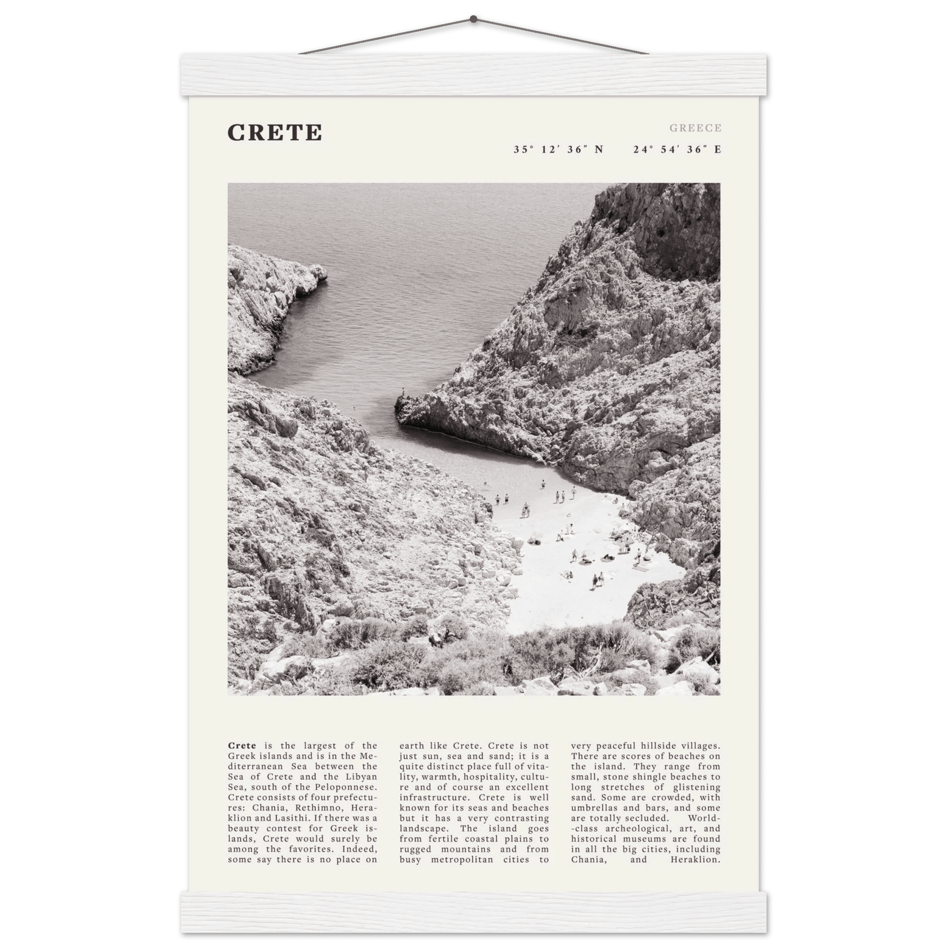 Crete Poster | Black & White Greece Beach Wall Art | Mediterranean Travel Print - Evergreen Posters