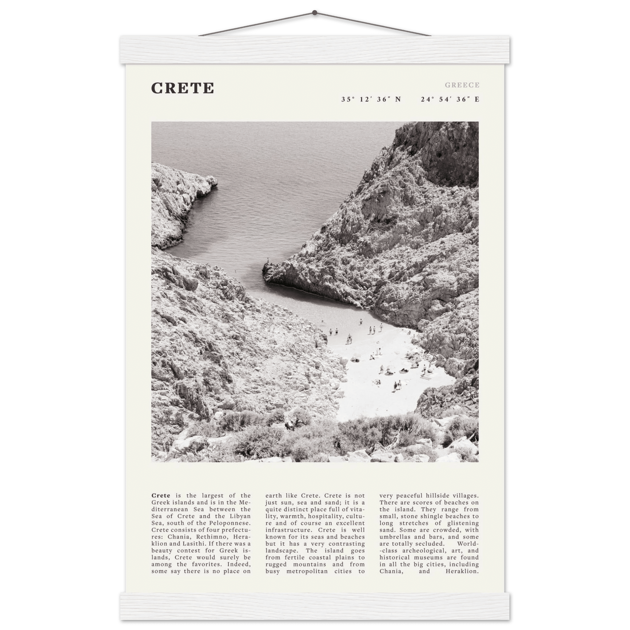 Crete Poster | Black & White Greece Beach Wall Art | Mediterranean Travel Print - Evergreen Posters