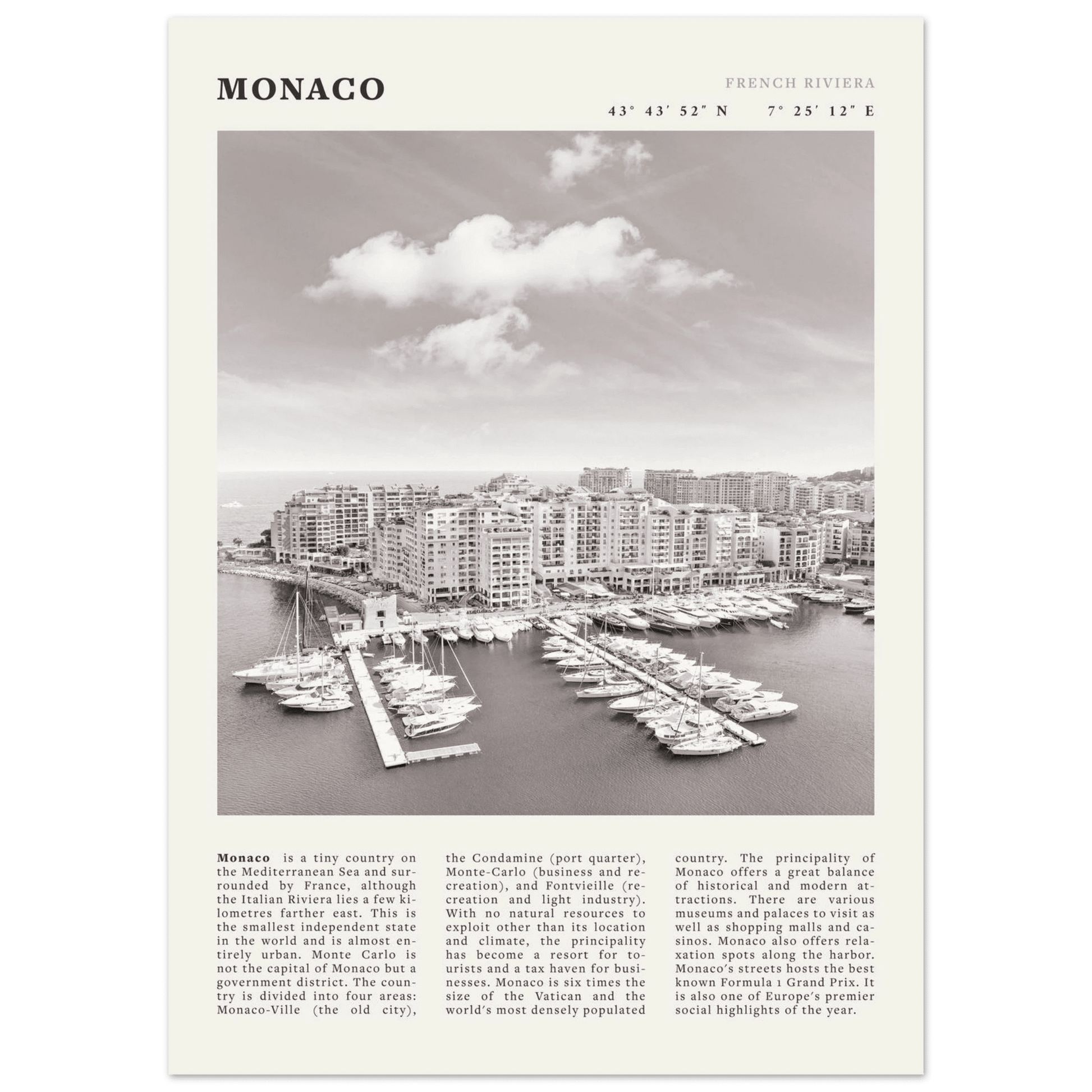 Monaco Poster Black and White – Vintage Monte Carlo Harbor Print (Digital & Printed Options) - Evergreen Posters