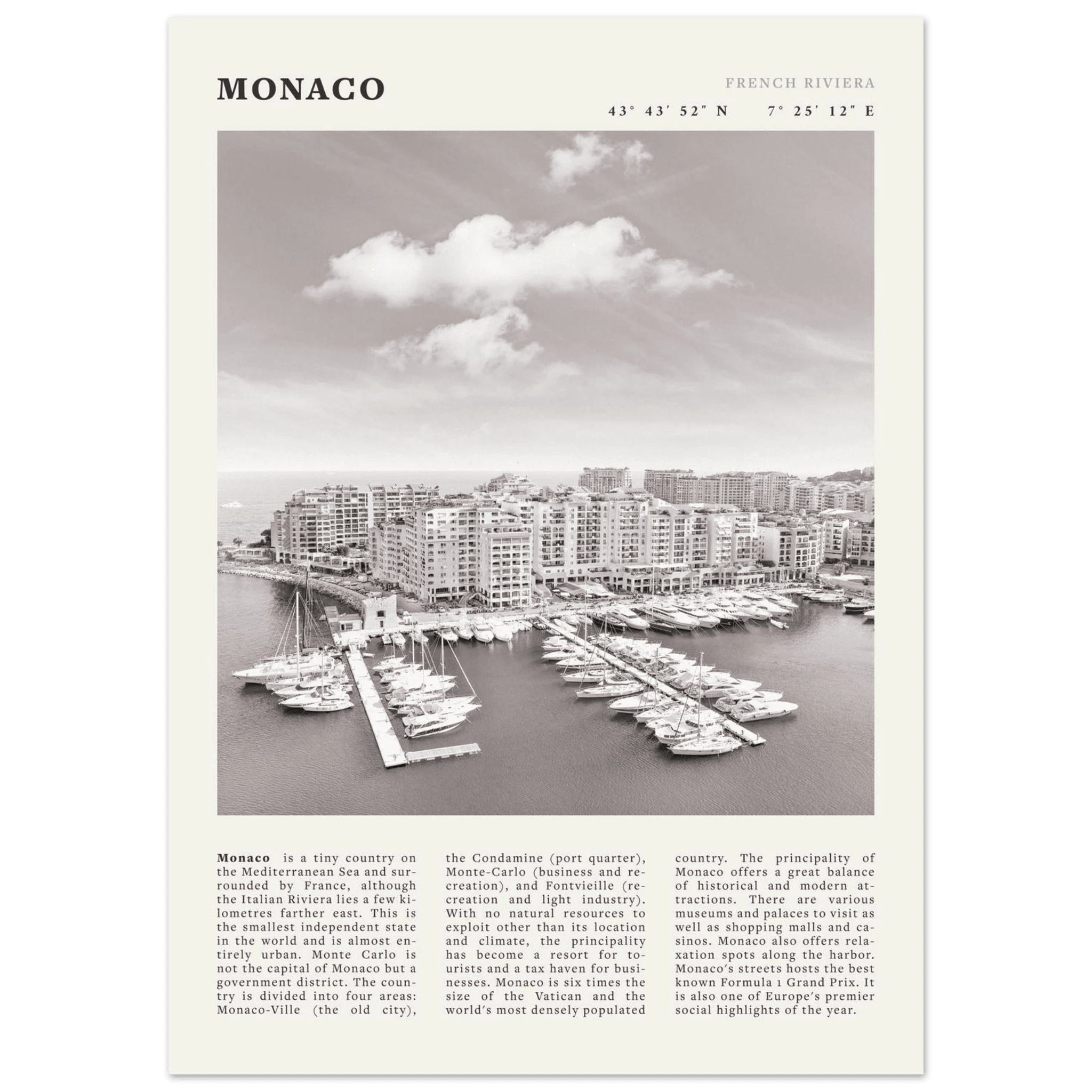 Monaco Poster Black and White – Vintage Monte Carlo Harbor Print (Digital & Printed Options) - Evergreen Posters