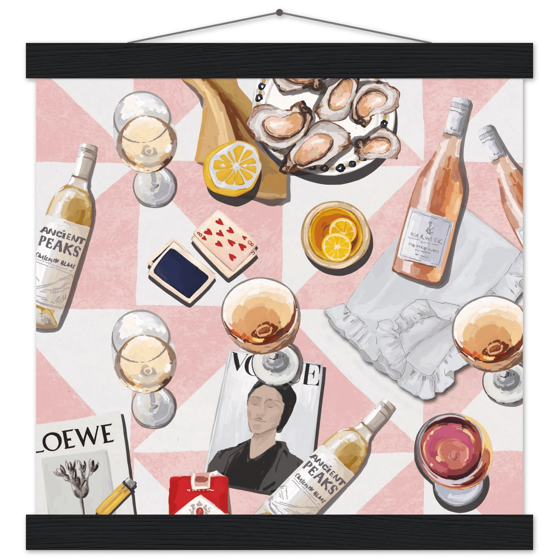 Vogue Oysters & Rosé Poster | Dopamine Decor Luxury Wall Art | Pink Tile Square Print - Evergreen Posters