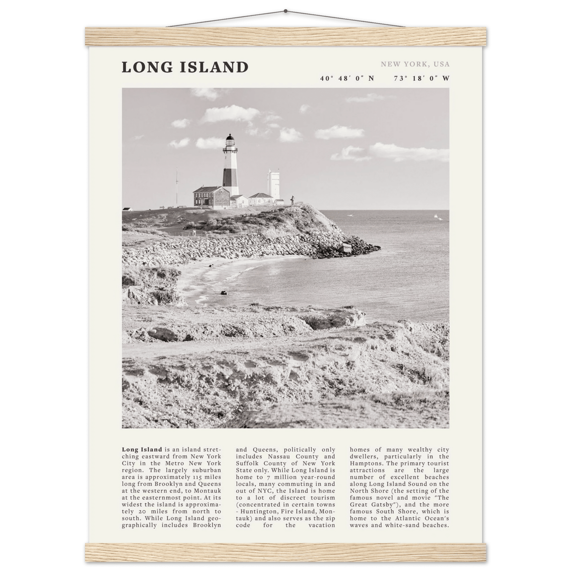 Long Island Poster | Black & White Montauk Lighthouse Wall Art | New York Print - Evergreen Posters