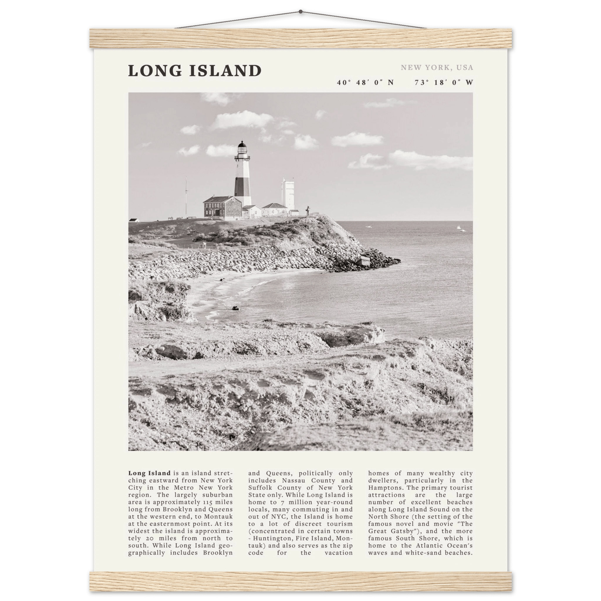 Long Island Poster | Black & White Montauk Lighthouse Wall Art | New York Print - Evergreen Posters