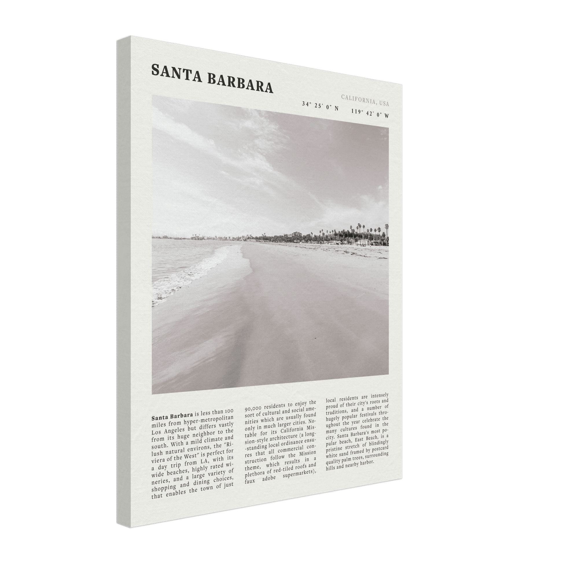 Santa Barbara Poster | Black & White California Beach Wall Art | CA Travel Print - Evergreen Posters