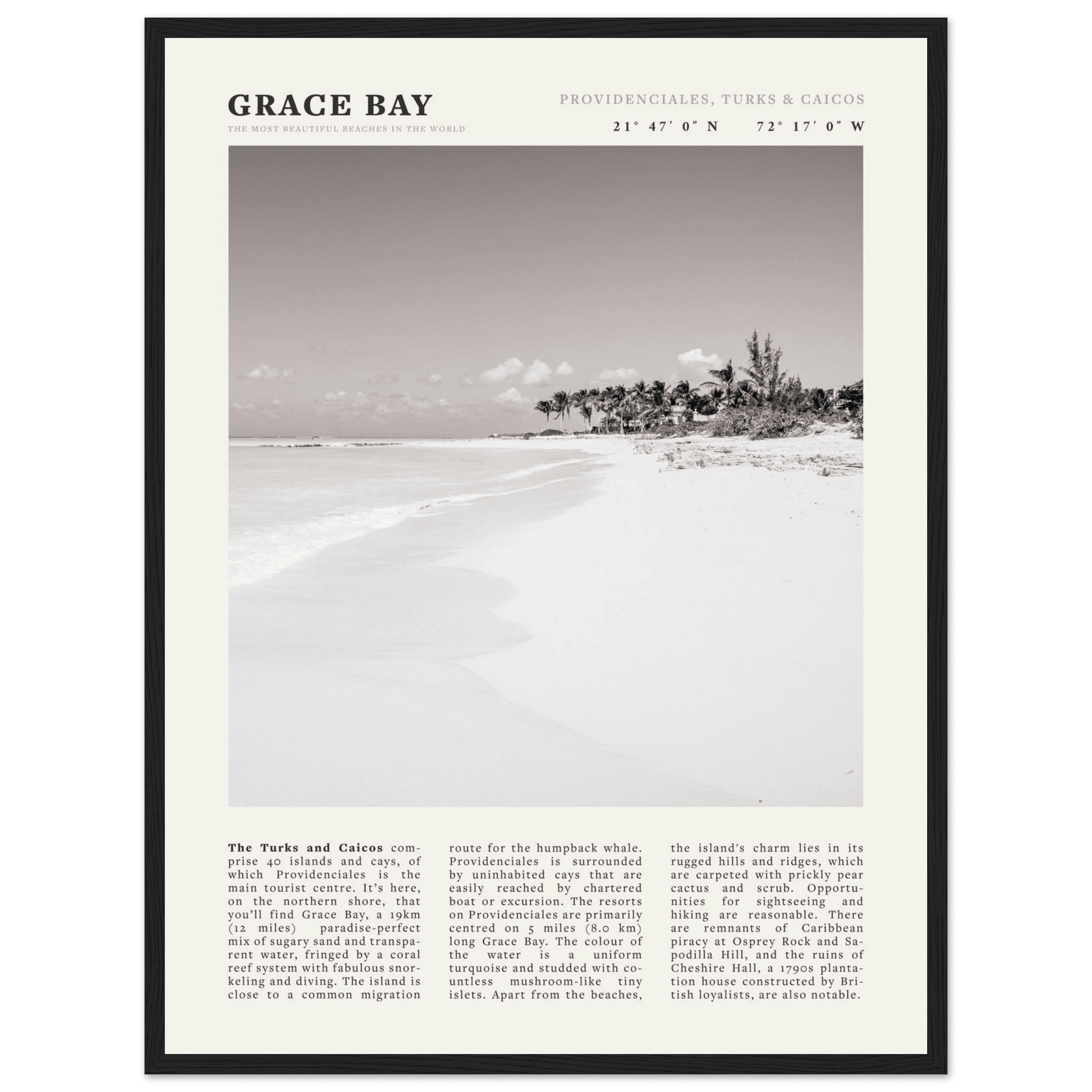 Grace Bay Poster | Black & White Turks & Caicos Wall Art | Caribbean Beach Print - Evergreen Posters