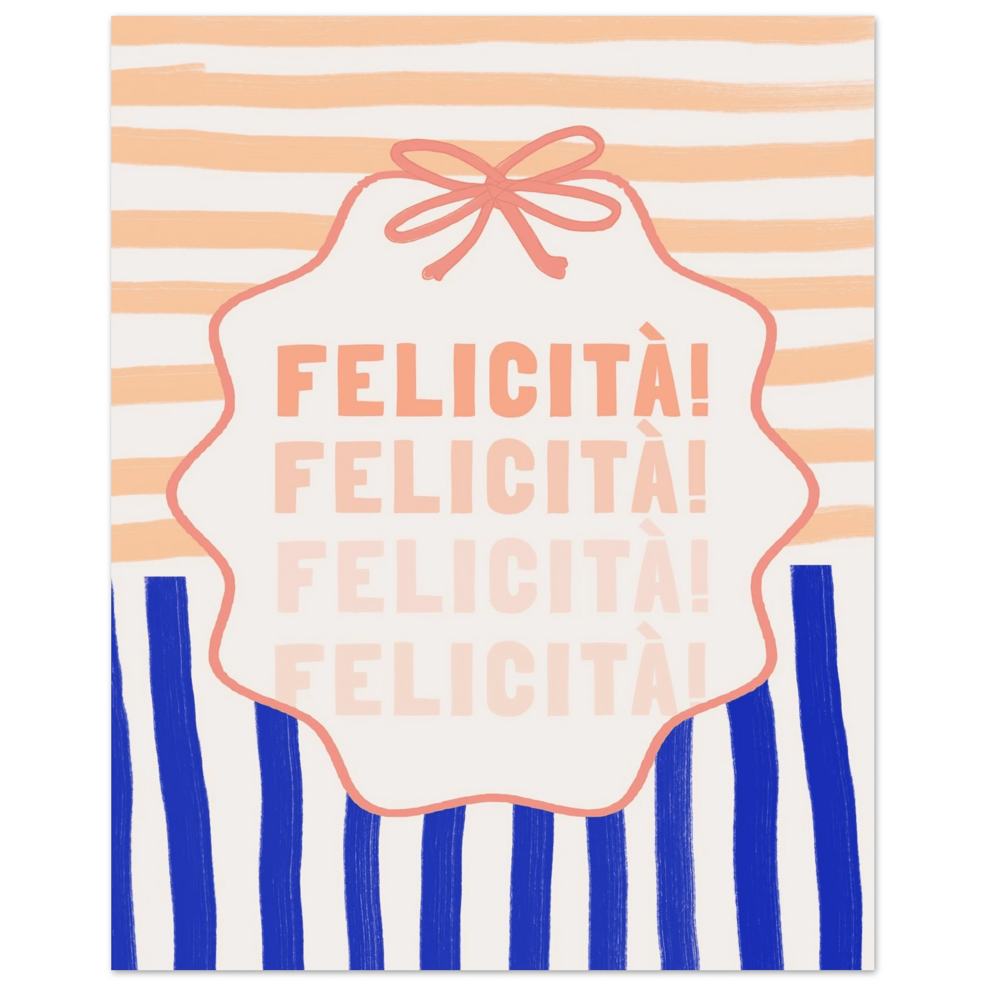 Felicità Italian Happiness Quote Print | Coquette Stripe Wall Art - Evergreen Posters