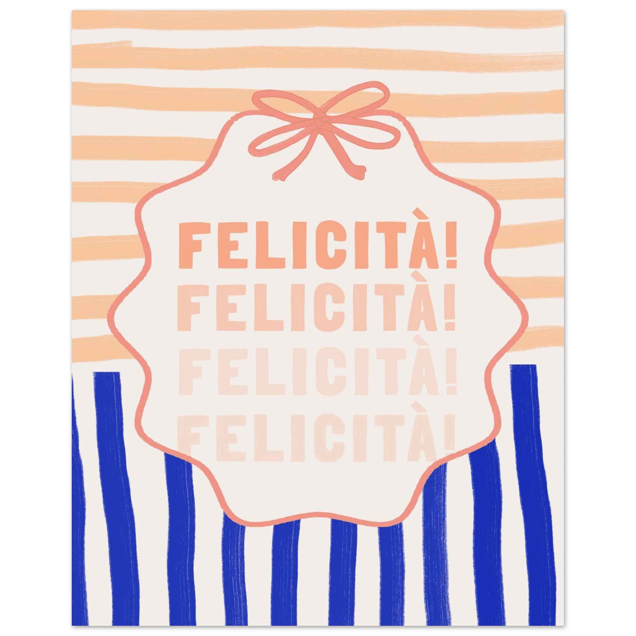 Felicità Italian Happiness Quote Print | Coquette Stripe Wall Art - Evergreen Posters