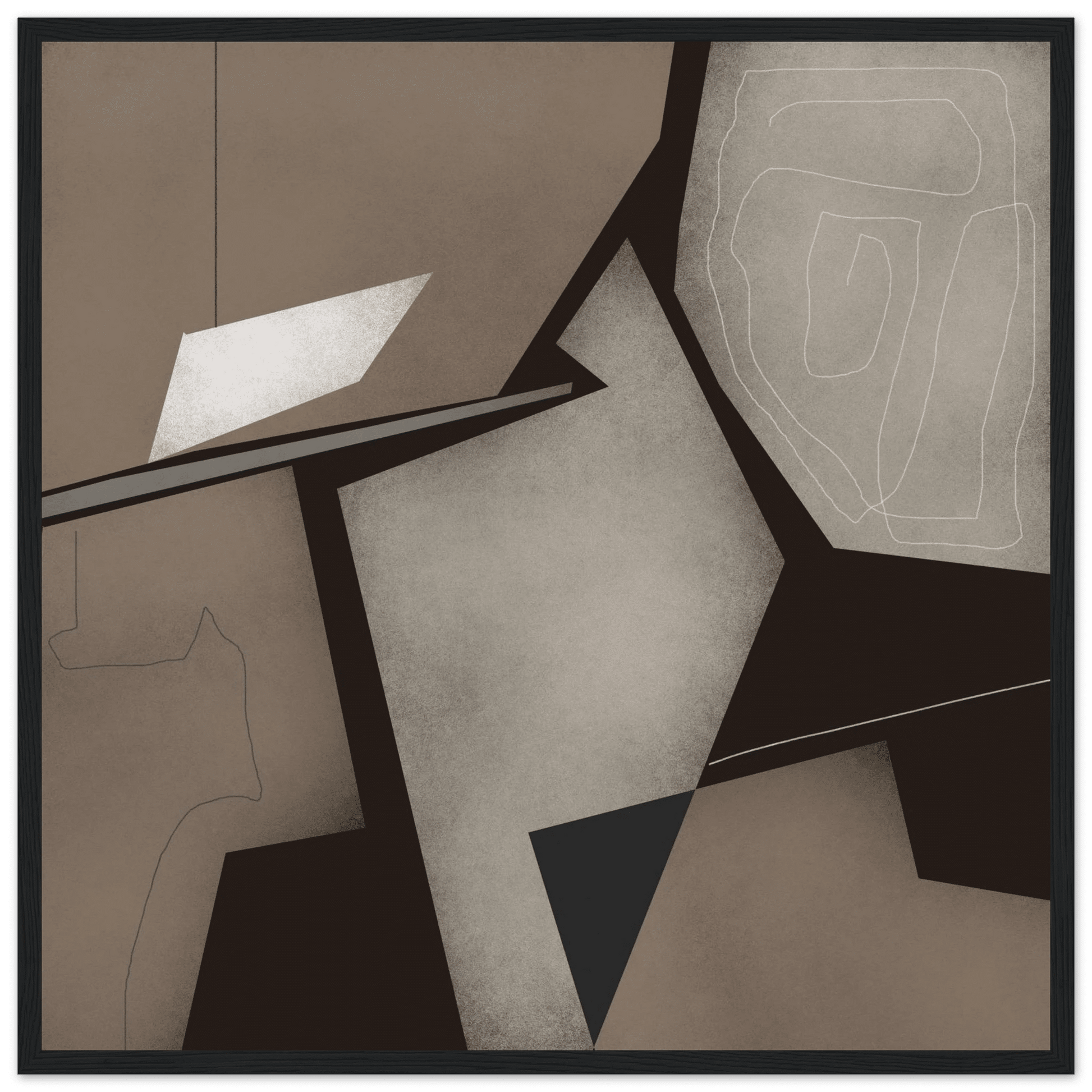 Taupe & Black Geometric Abstract Poster | Modern Square Wall Art | Neutral Decor Print - Evergreen Posters
