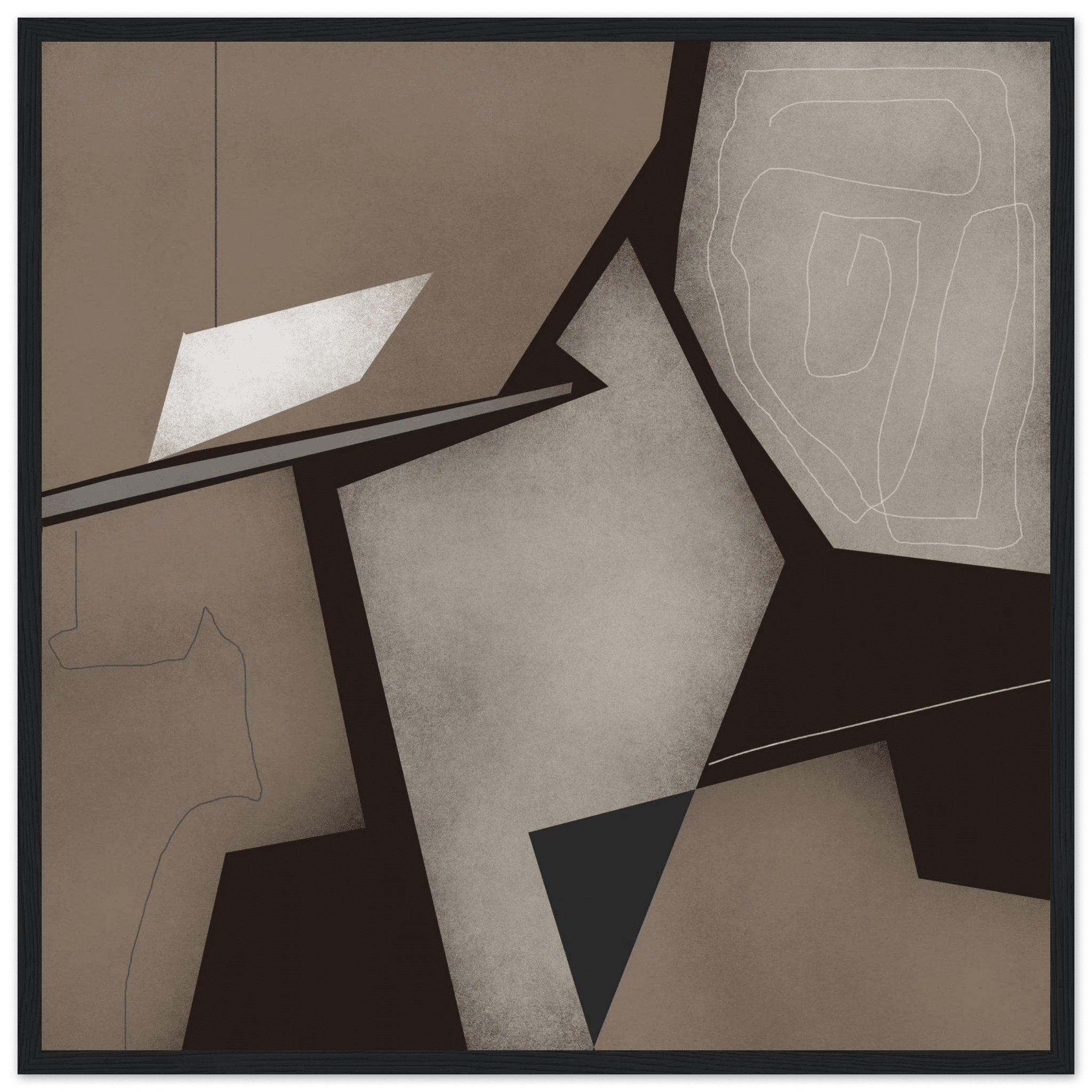 Taupe & Black Geometric Abstract Poster | Modern Square Wall Art | Neutral Decor Print - Evergreen Posters
