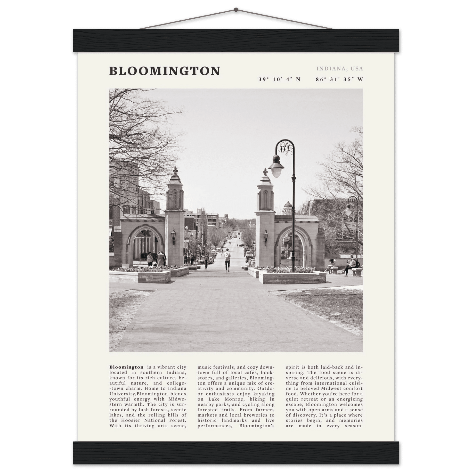 Bloomington Indiana Black and White Vintage Poster - Evergreen Posters