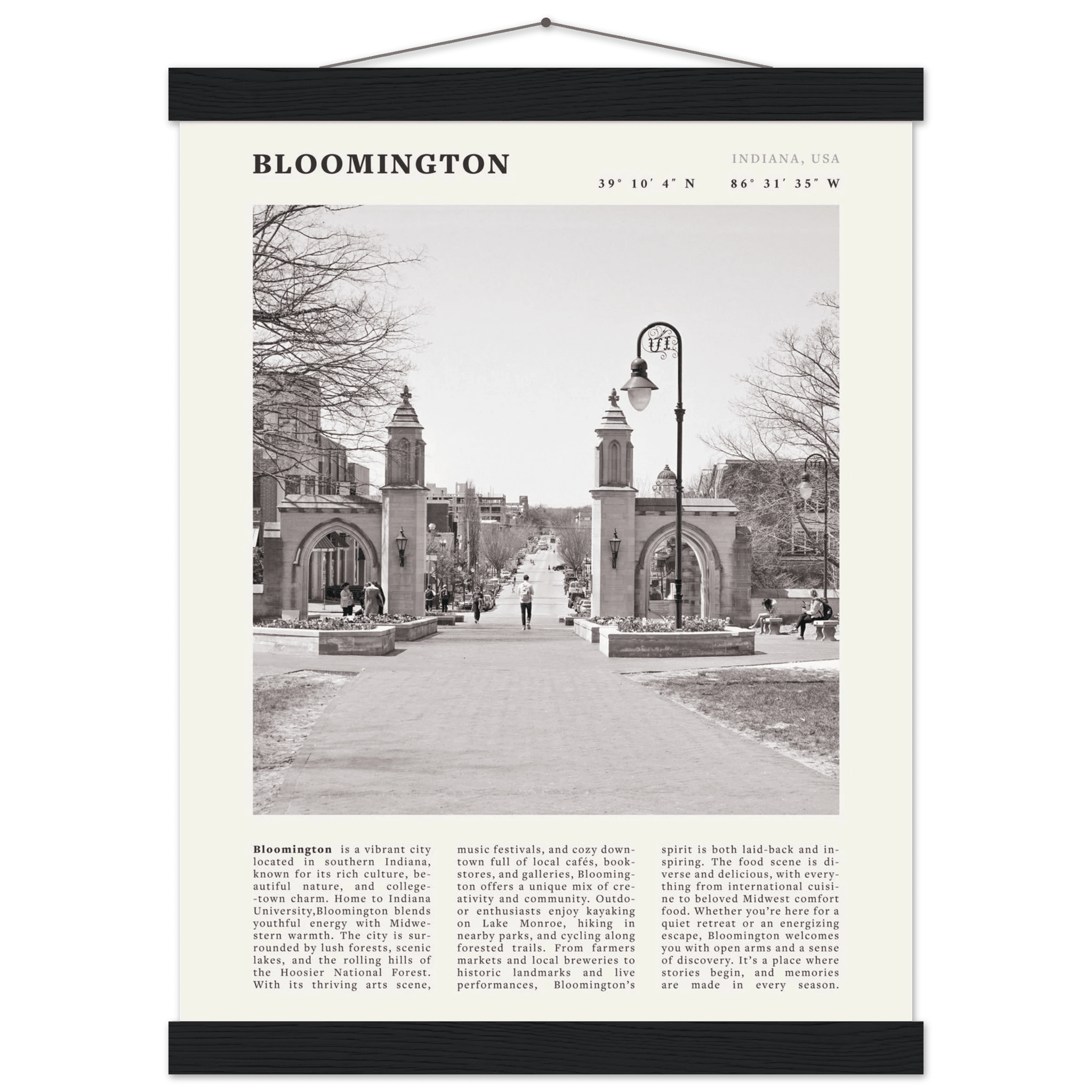 Bloomington Indiana Black and White Vintage Poster - Evergreen Posters