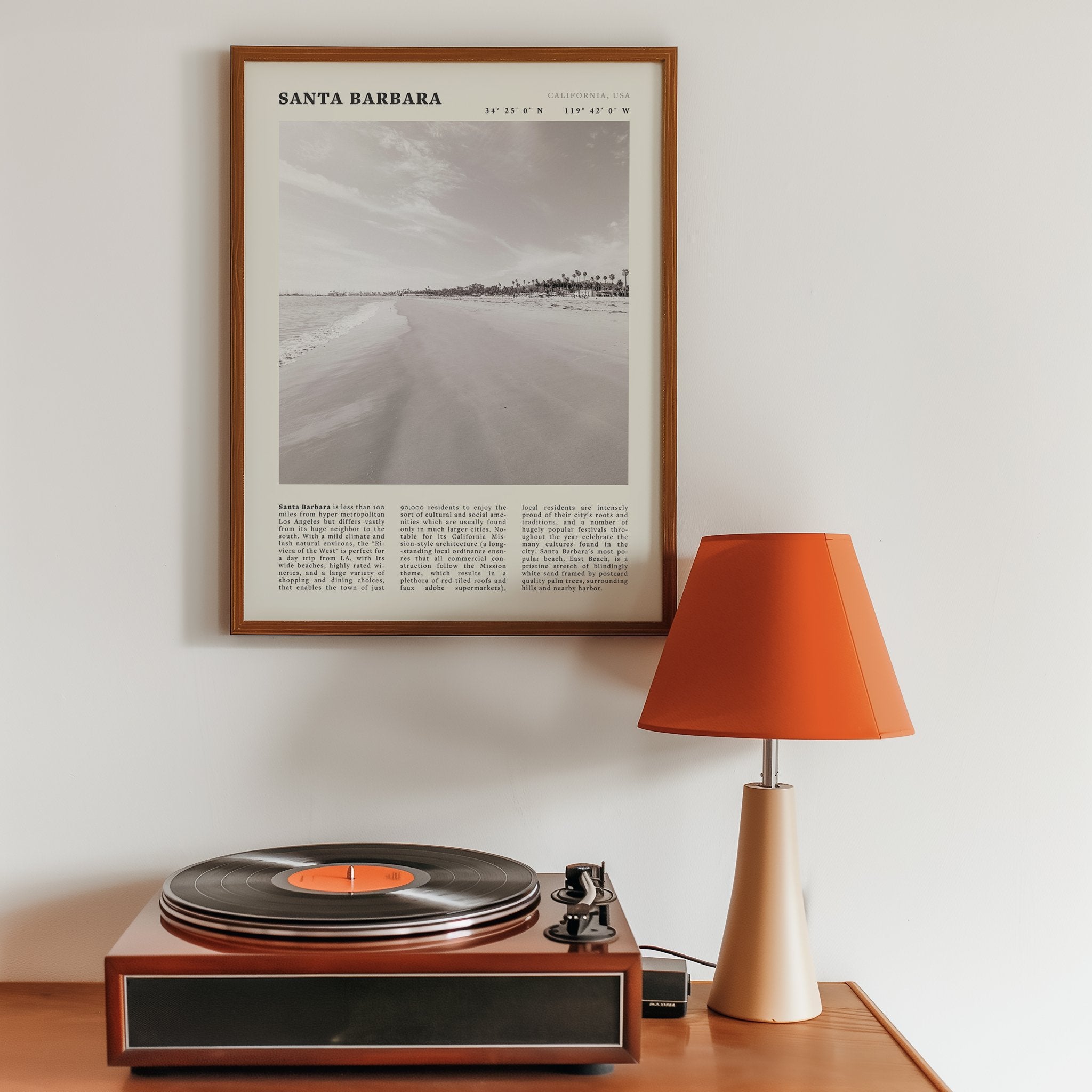 Santa Barbara Poster | Black & White California Beach Wall Art | CA Travel Print - Evergreen Posters