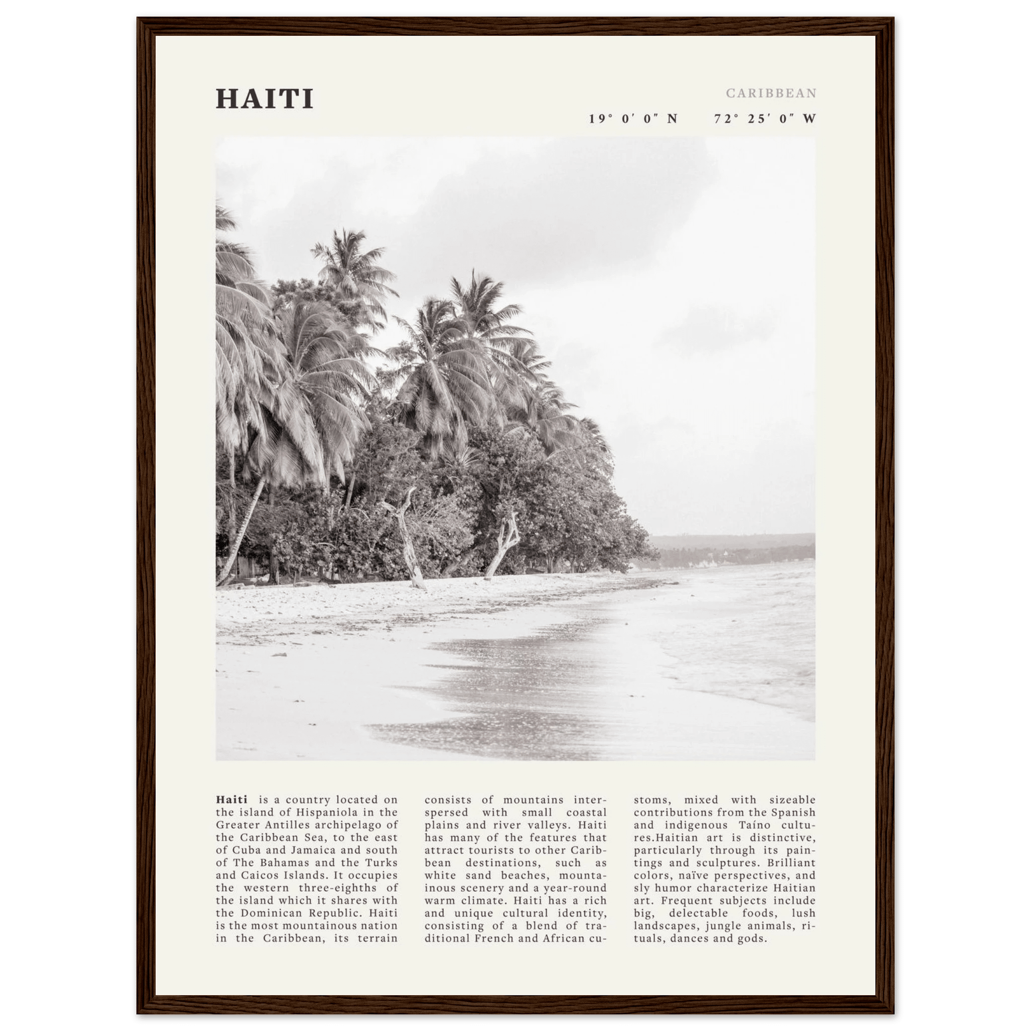 Haiti Poster | Black & White Caribbean Beach Wall Art | Tropical Travel Print - Evergreen Posters