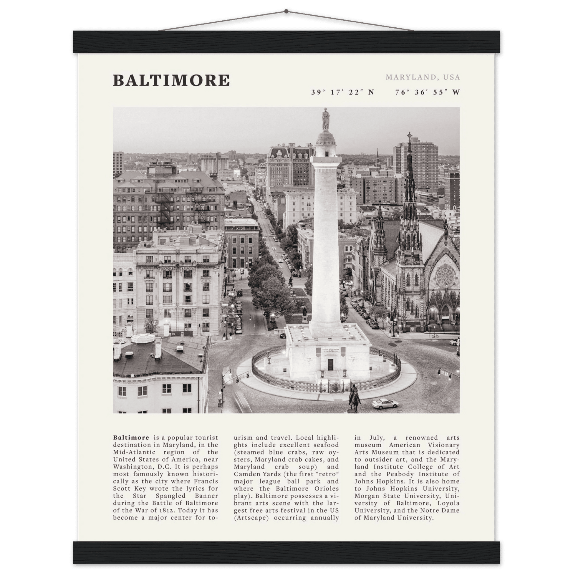 Baltimore Poster | Black & White Maryland City Wall Art | USA Travel Print - Evergreen Posters