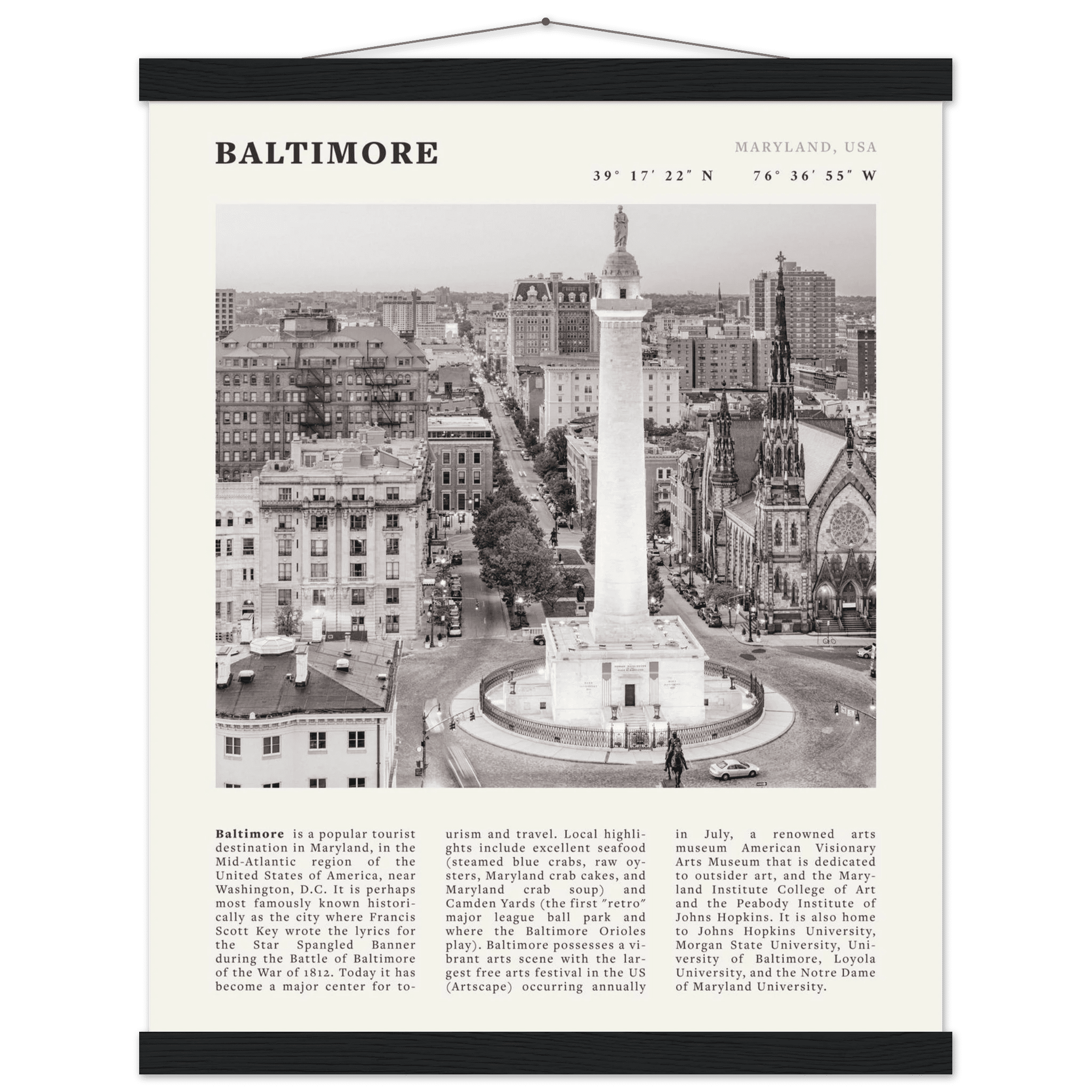Baltimore Poster | Black & White Maryland City Wall Art | USA Travel Print - Evergreen Posters