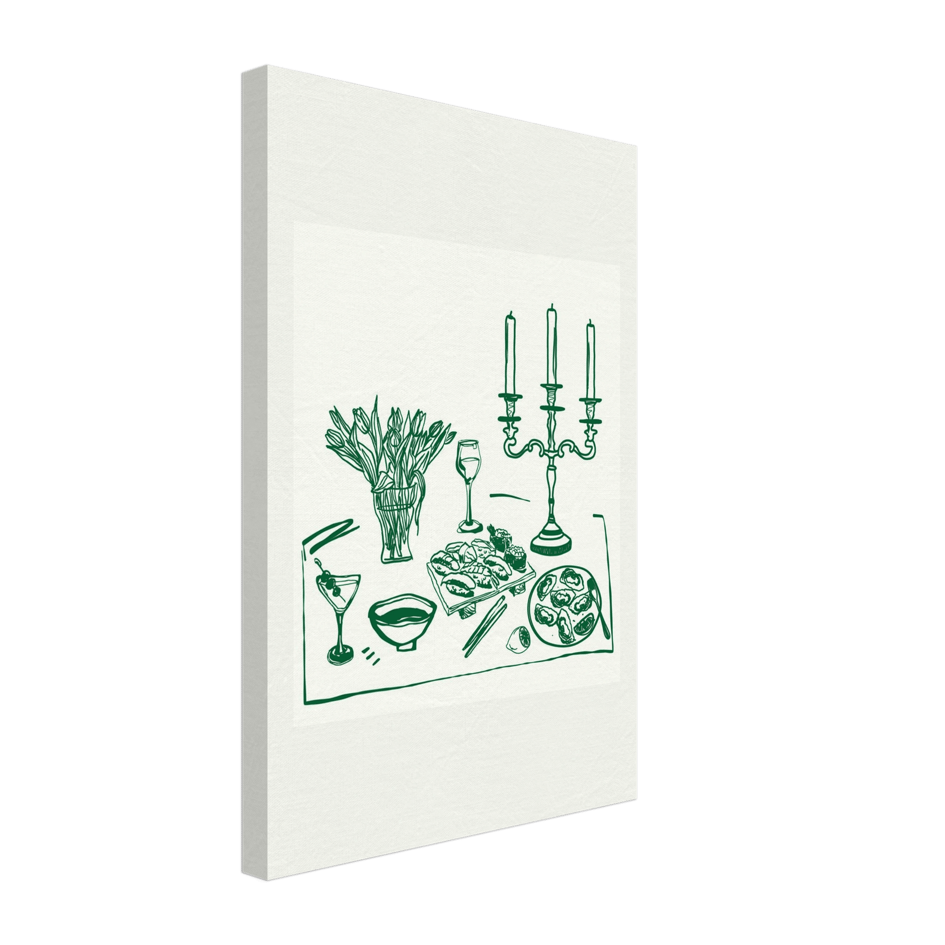 Fine Dining Table Print | Green Line Art Kitchen Wall Art | Elegant Dining Room Poster - Evergreen Posters