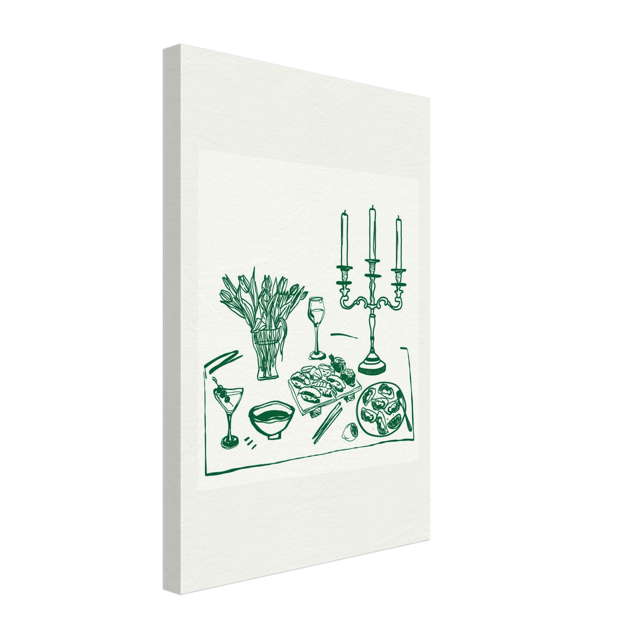 Fine Dining Table Print | Green Line Art Kitchen Wall Art | Elegant Dining Room Poster - Evergreen Posters