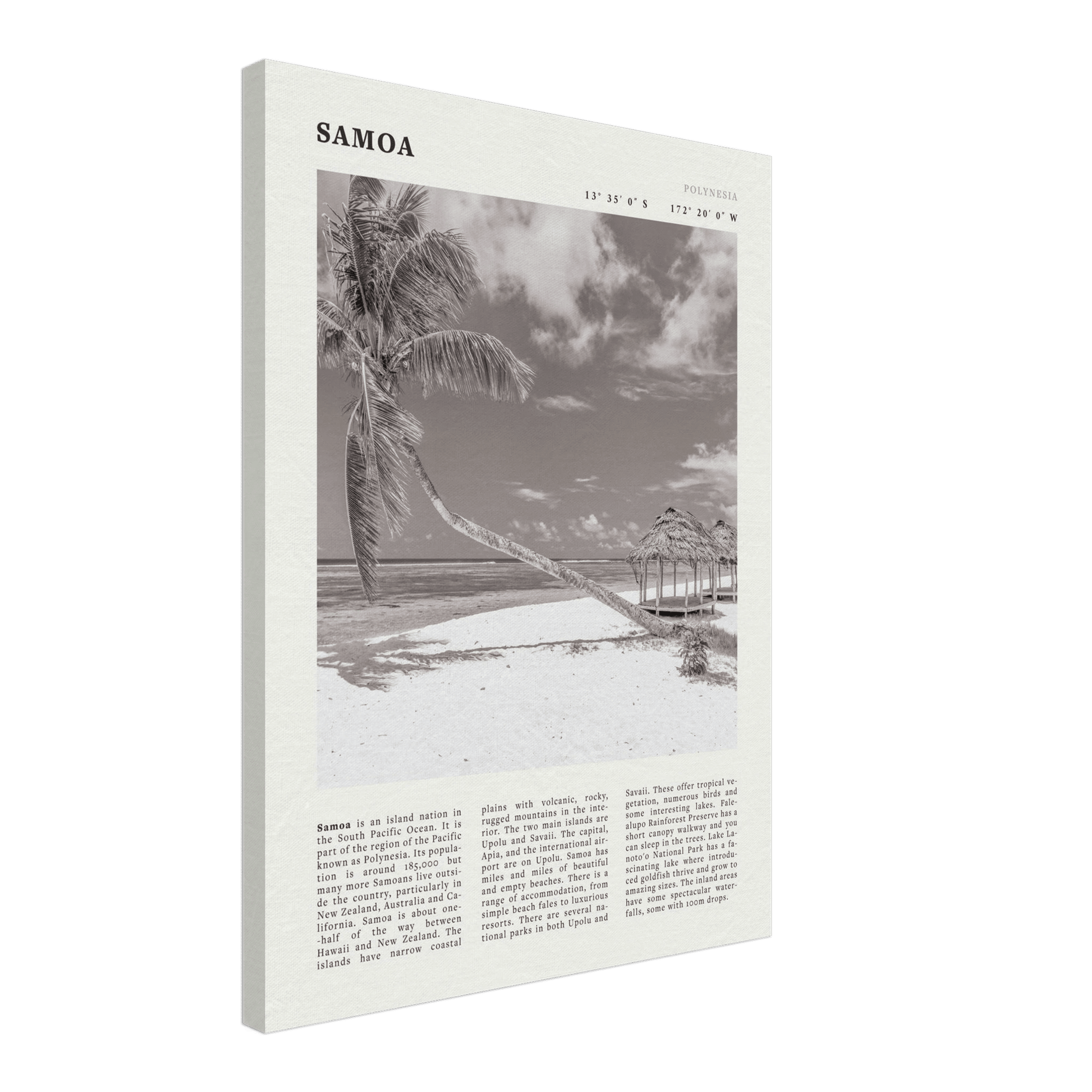 Samoa Poster | Black & White South Pacific Beach Wall Art | Polynesia Travel Print - Evergreen Posters