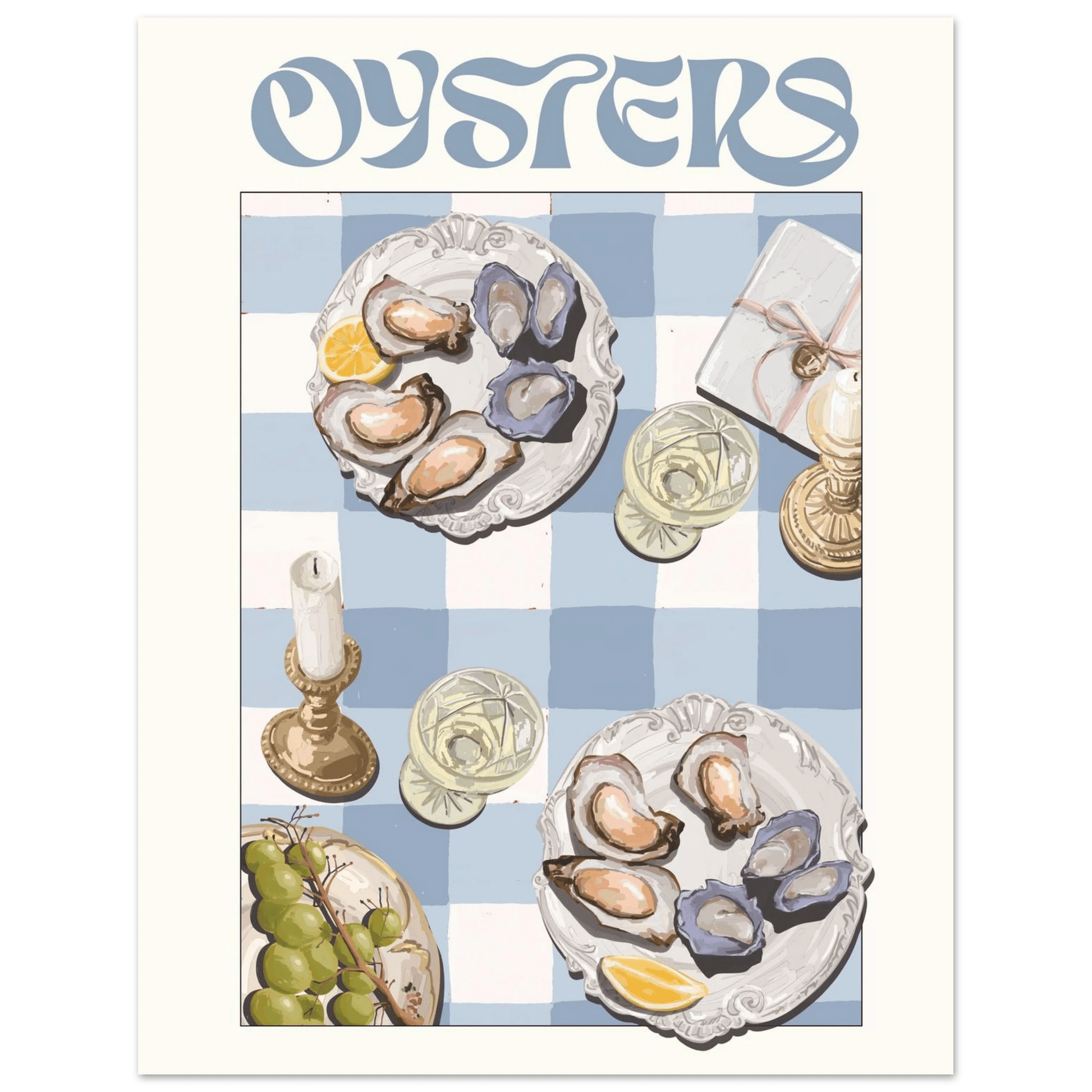 Oysters Poster – Playful Seafood Kitchen Wall Art Print (Digital & Printed Options) - Evergreen Posters