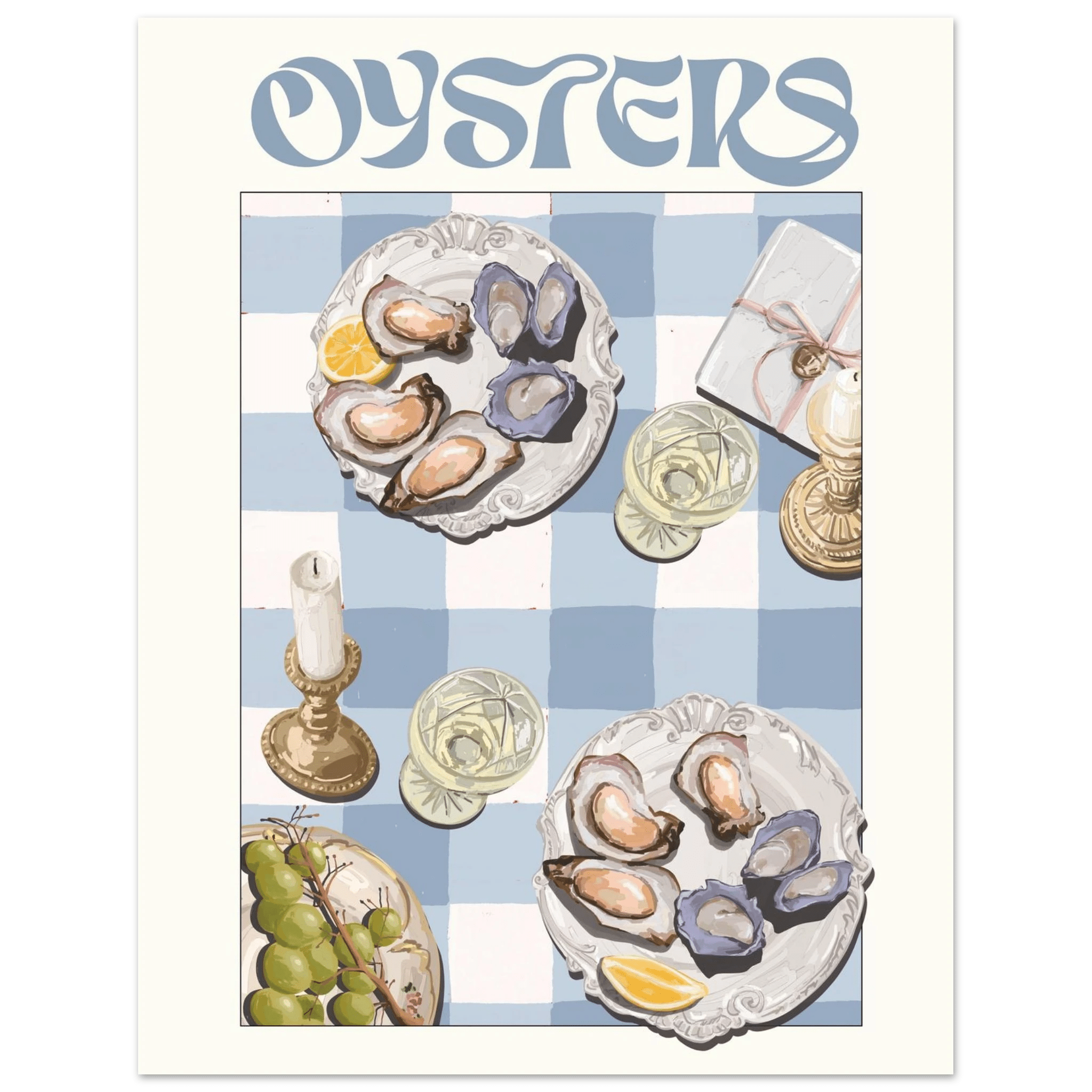 Oysters Poster – Playful Seafood Kitchen Wall Art Print (Digital & Printed Options) - Evergreen Posters
