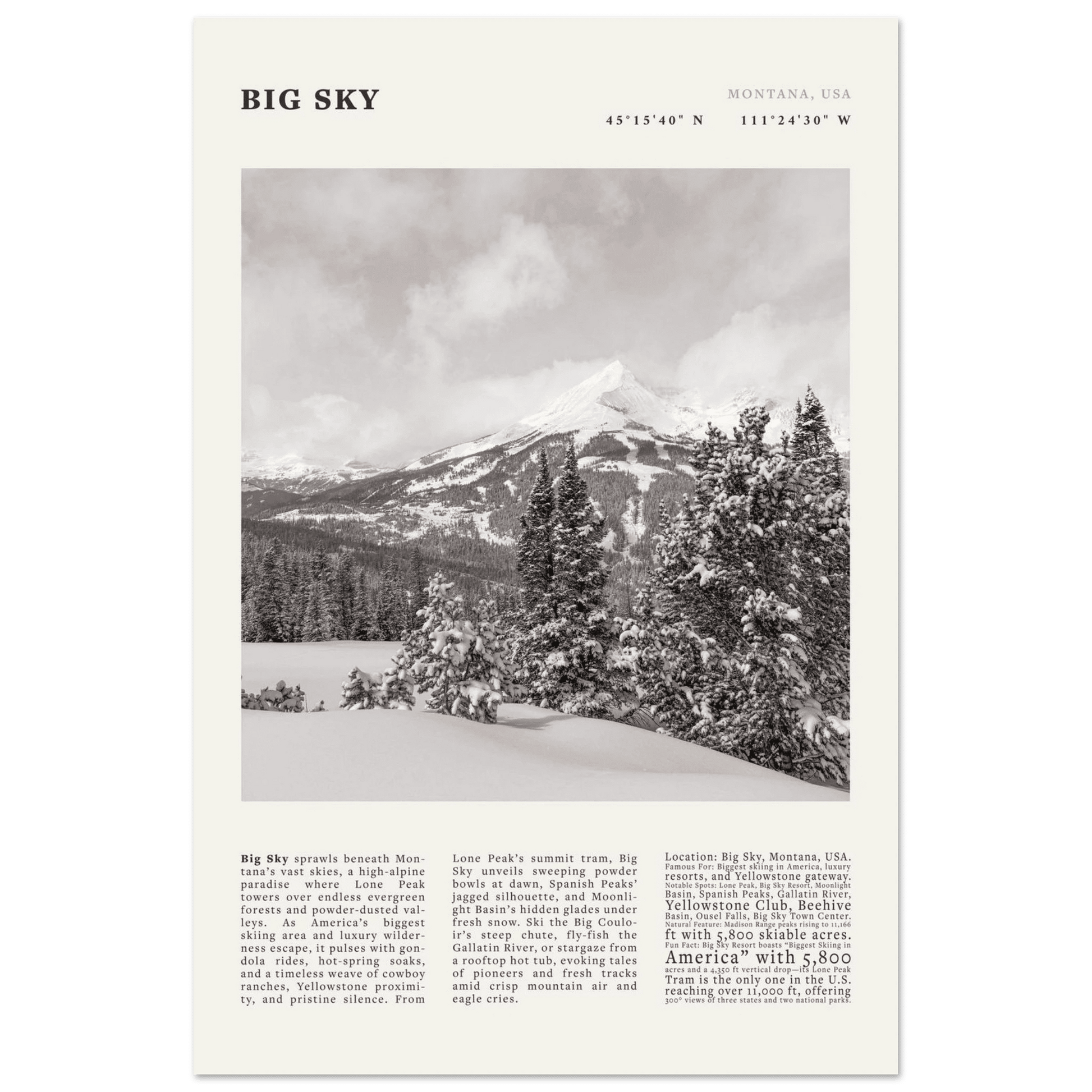 Big Sky Montana Poster Black and White – Vintage Lone Peak Ski Resort Print (Digital & Printed Options) - Evergreen Posters