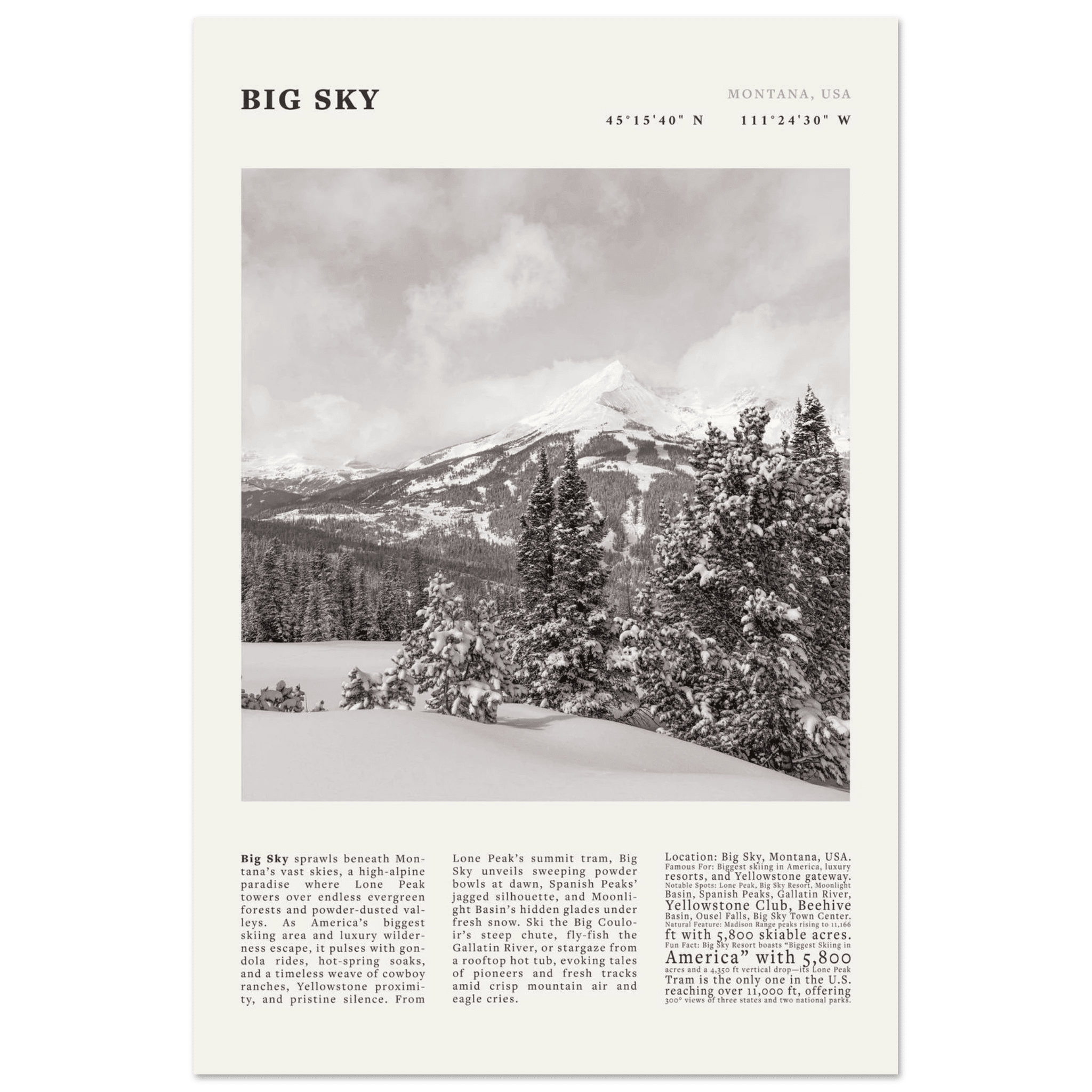 Big Sky Montana Poster Black and White – Vintage Lone Peak Ski Resort Print (Digital & Printed Options) - Evergreen Posters