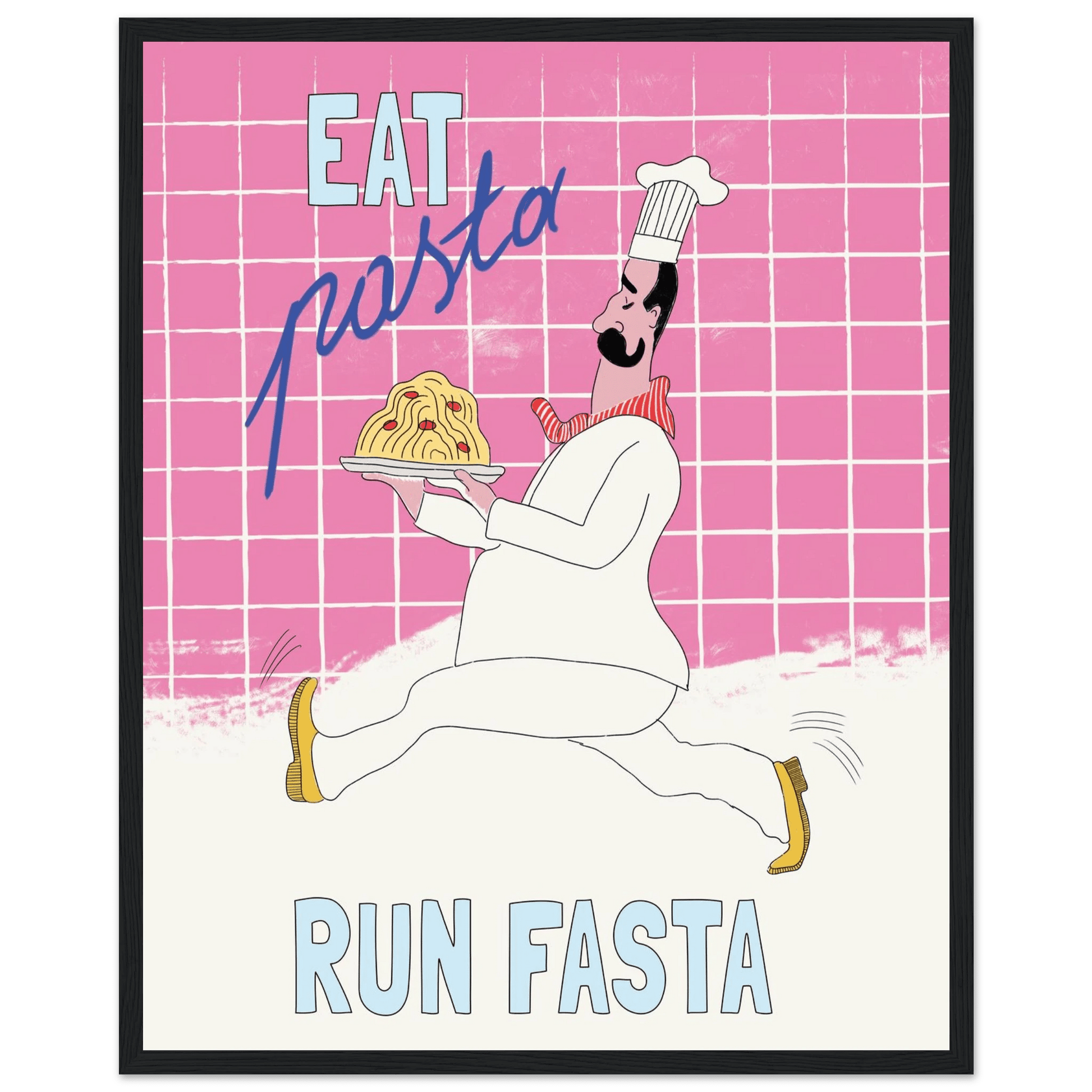 Eat Pasta Run Fasta Poster – Playful Kitchen Wall Art Print (Pink Edition) - Evergreen Posters