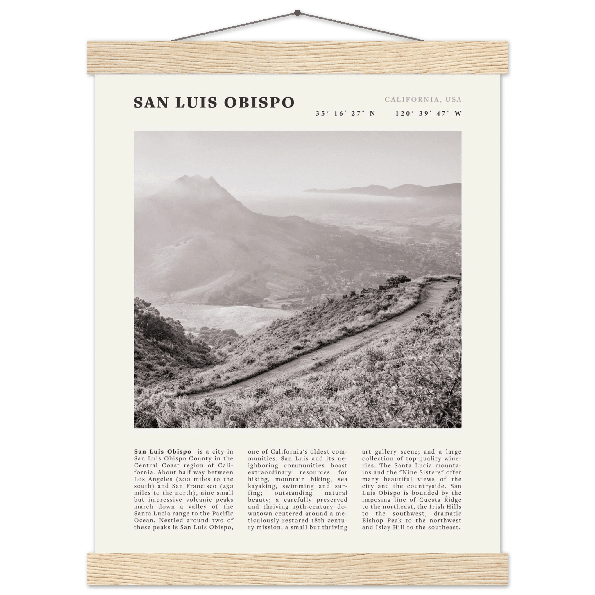 San Luis Obispo Poster | Black & White California Wall Art | SLO Travel Print - Evergreen Posters