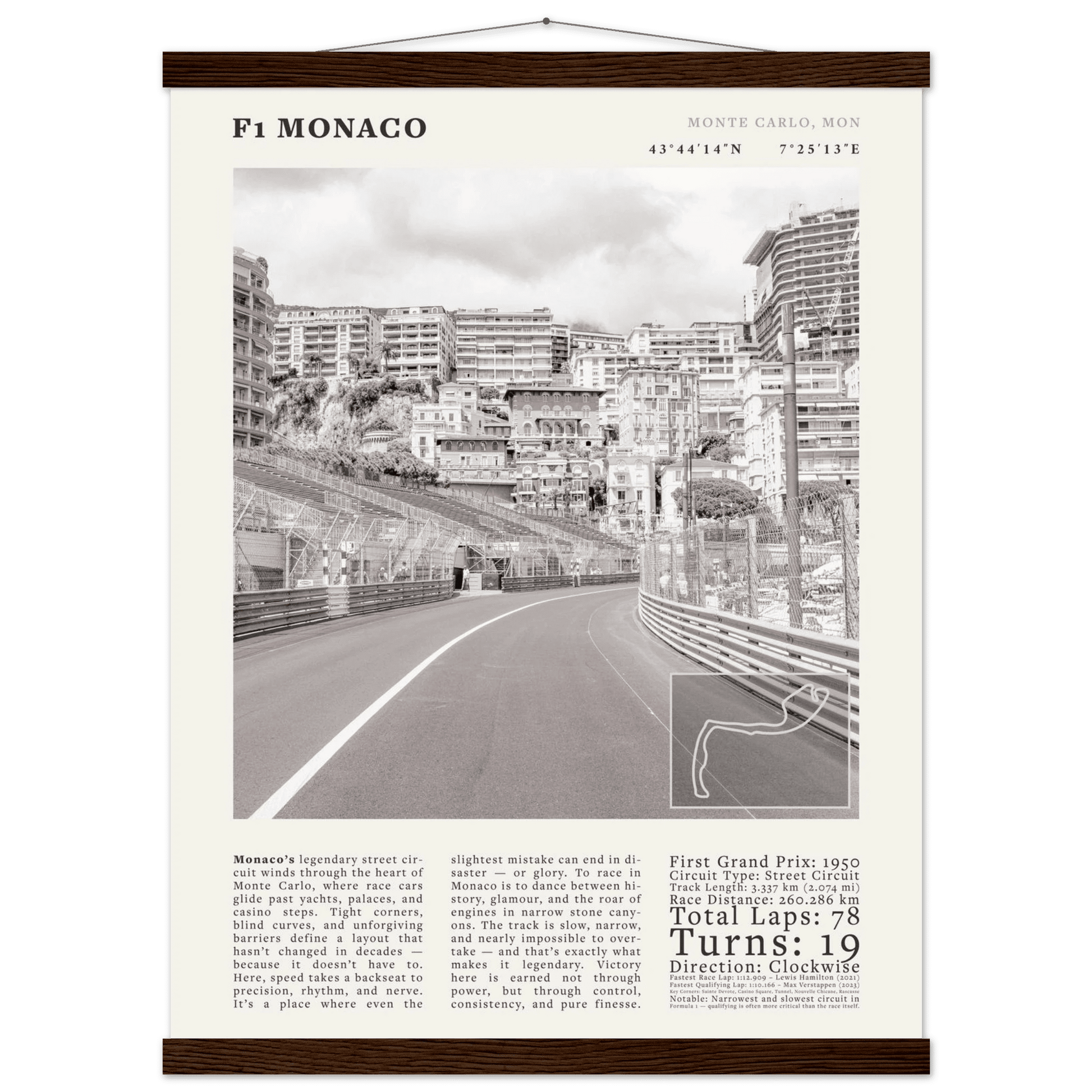 F1 Monaco Poster Black and White – Vintage Monte Carlo Street Circuit Print (Digital & Printed Options) - Evergreen Posters