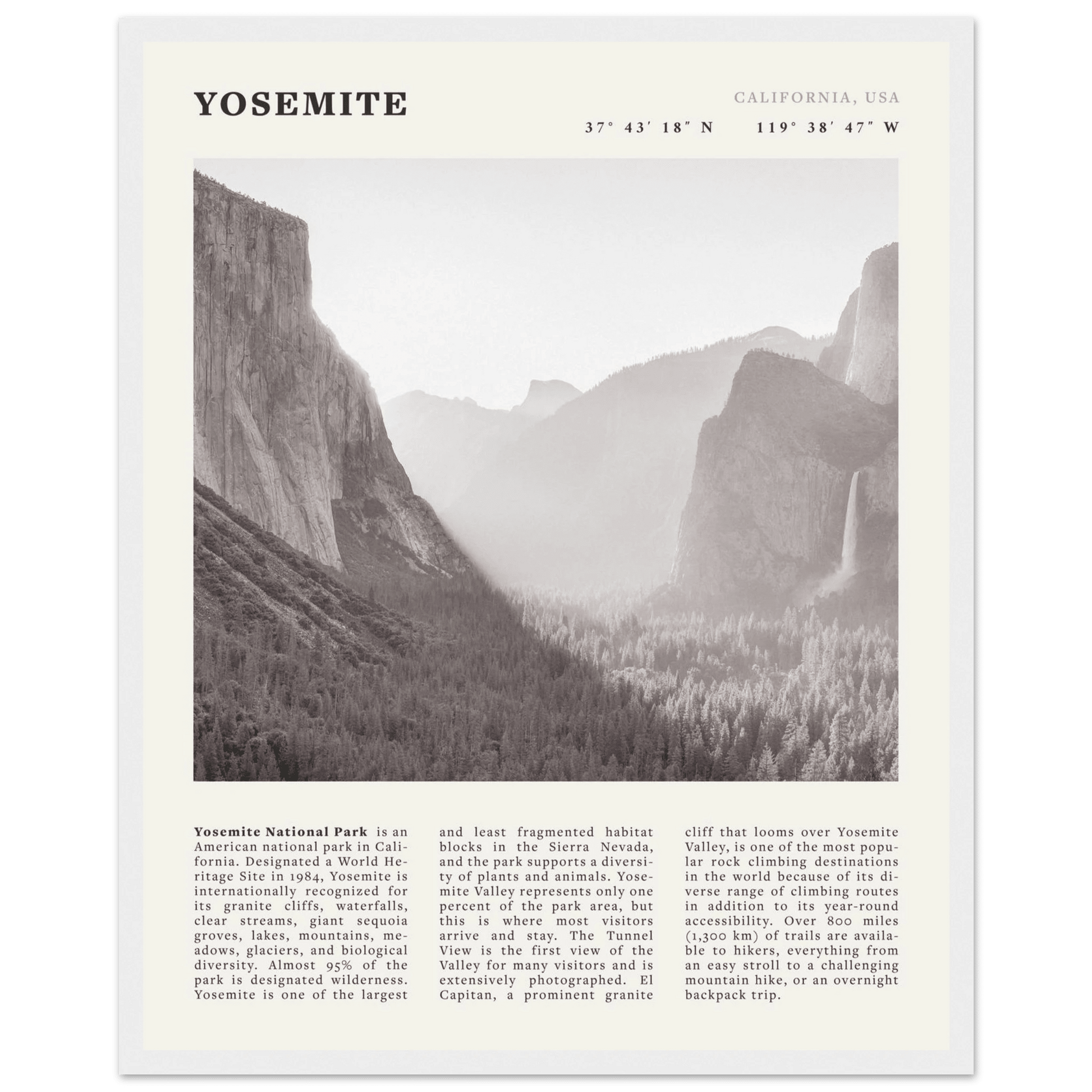 Yosemite Poster | Black & White National Park Wall Art | California Nature Print - Evergreen Posters