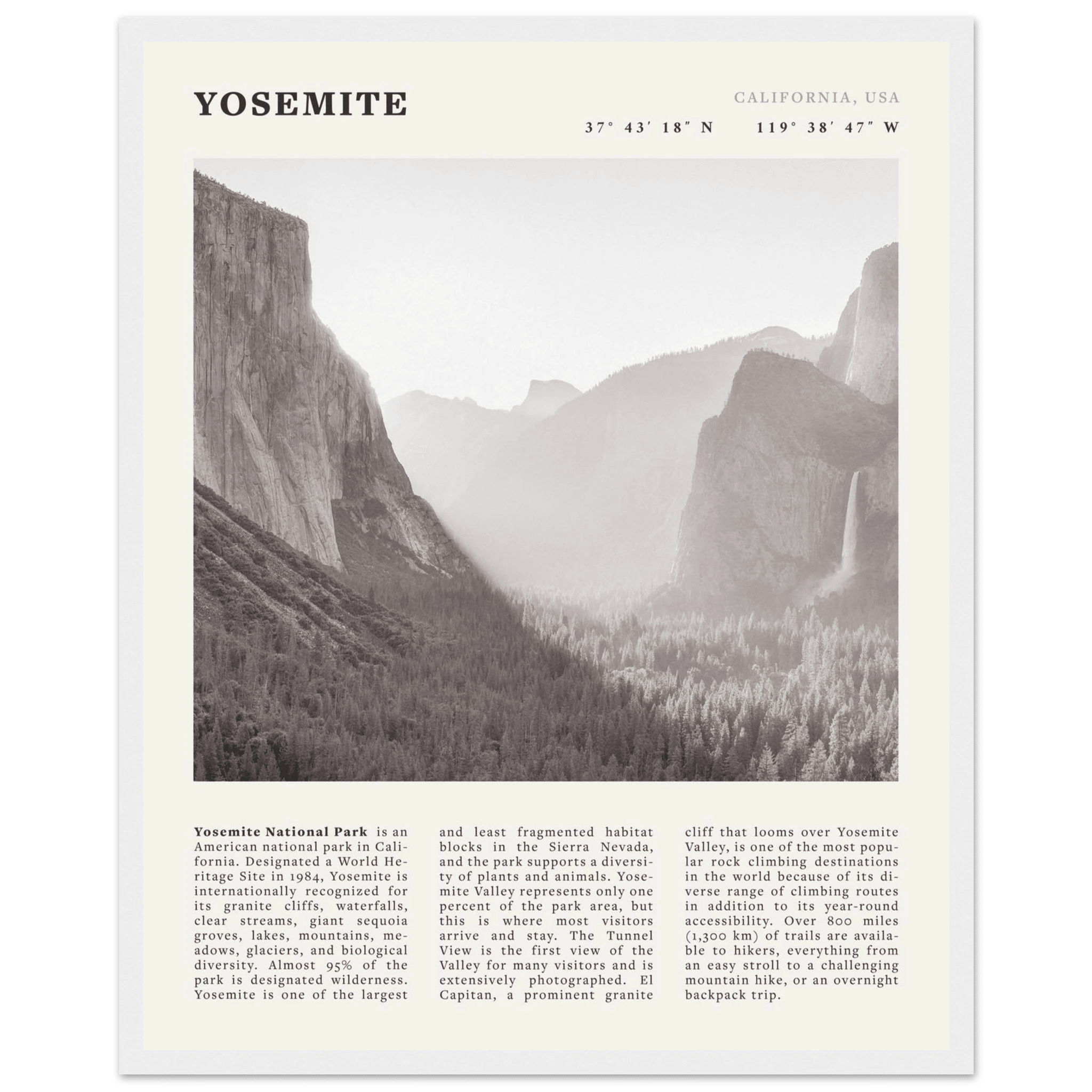 Yosemite Poster | Black & White National Park Wall Art | California Nature Print - Evergreen Posters