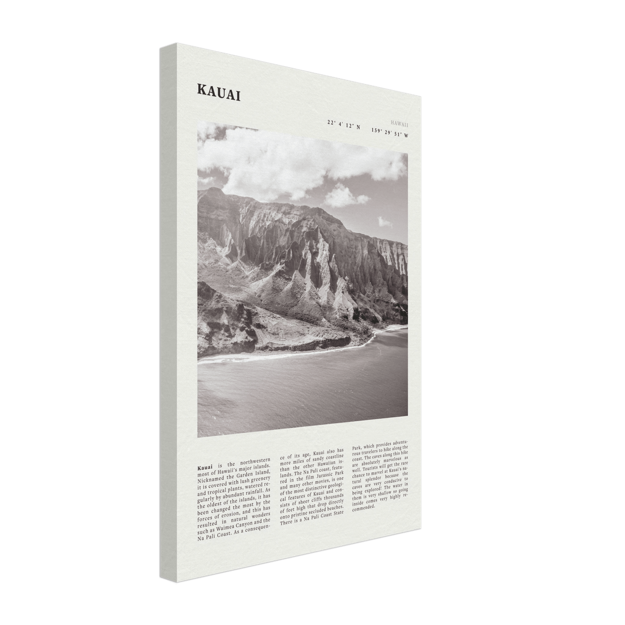 Kauai Poster | Black & White Na Pali Coast Wall Art | Hawaii Travel Print Decor - Evergreen Posters