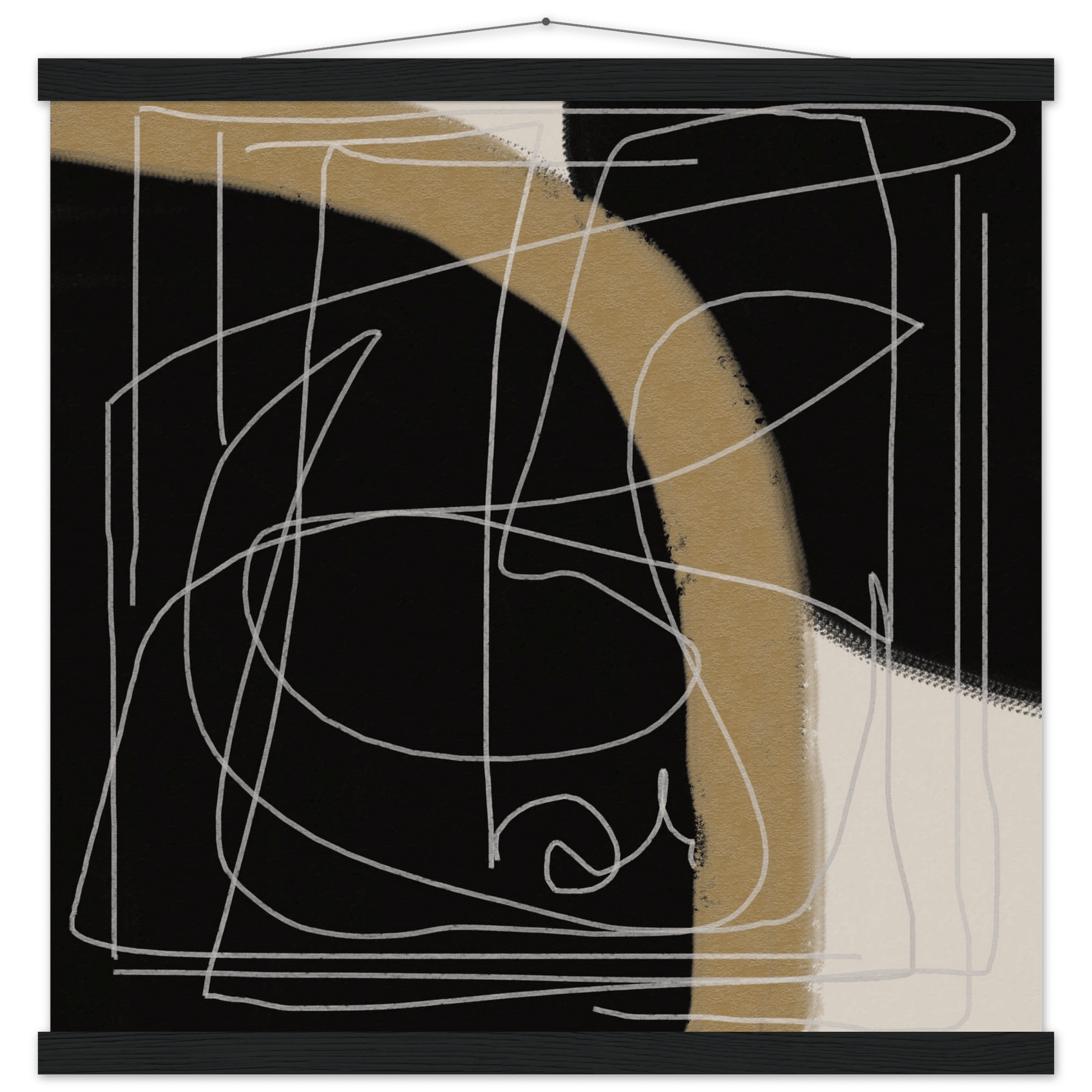 Black & Gold Abstract Square Poster | Bold Line Art Wall Decor | Contemporary Print - Evergreen Posters