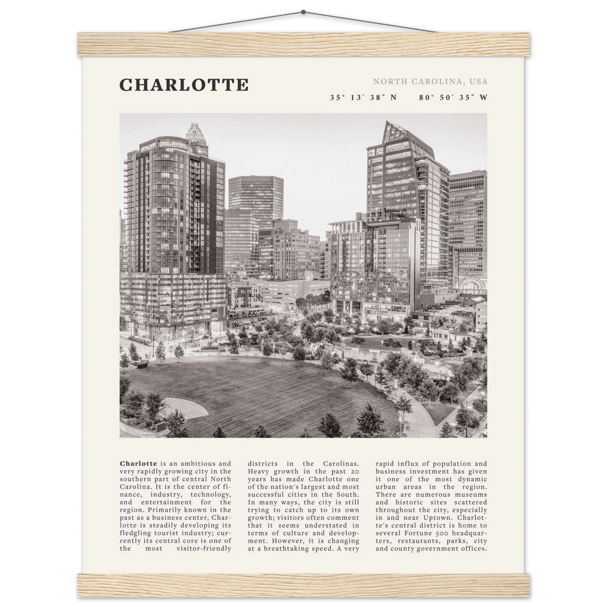 Charlotte Poster | Black & White North Carolina Skyline Wall Art | NC Travel Print - Evergreen Posters