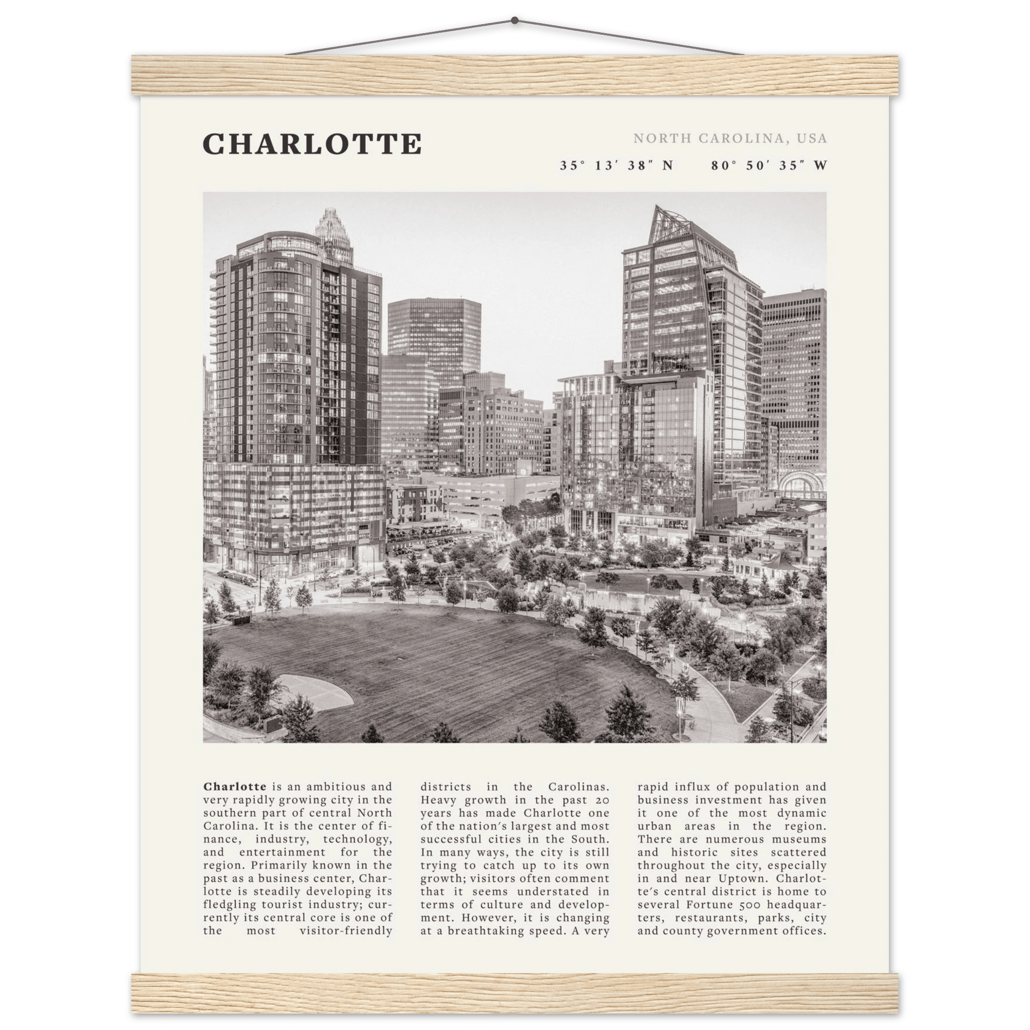 Charlotte Poster | Black & White North Carolina Skyline Wall Art | NC Travel Print - Evergreen Posters