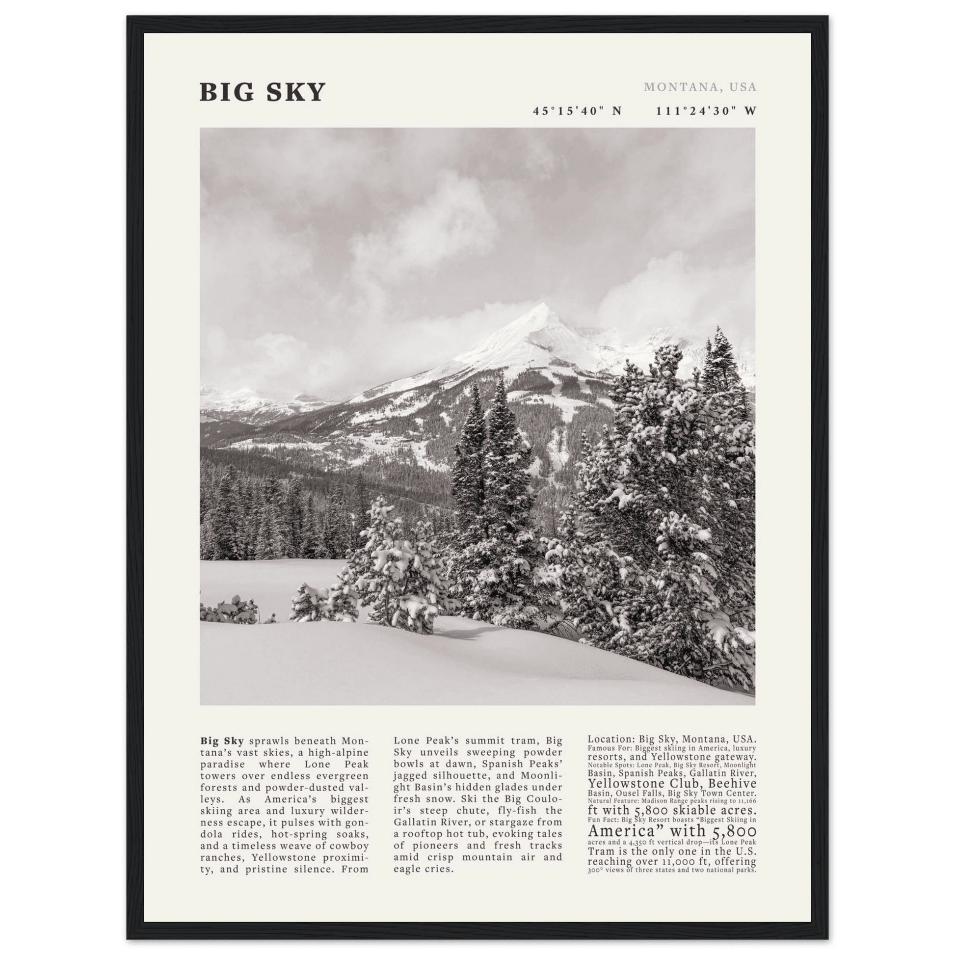 Big Sky Montana Poster Black and White – Vintage Lone Peak Ski Resort Print (Digital & Printed Options) - Evergreen Posters
