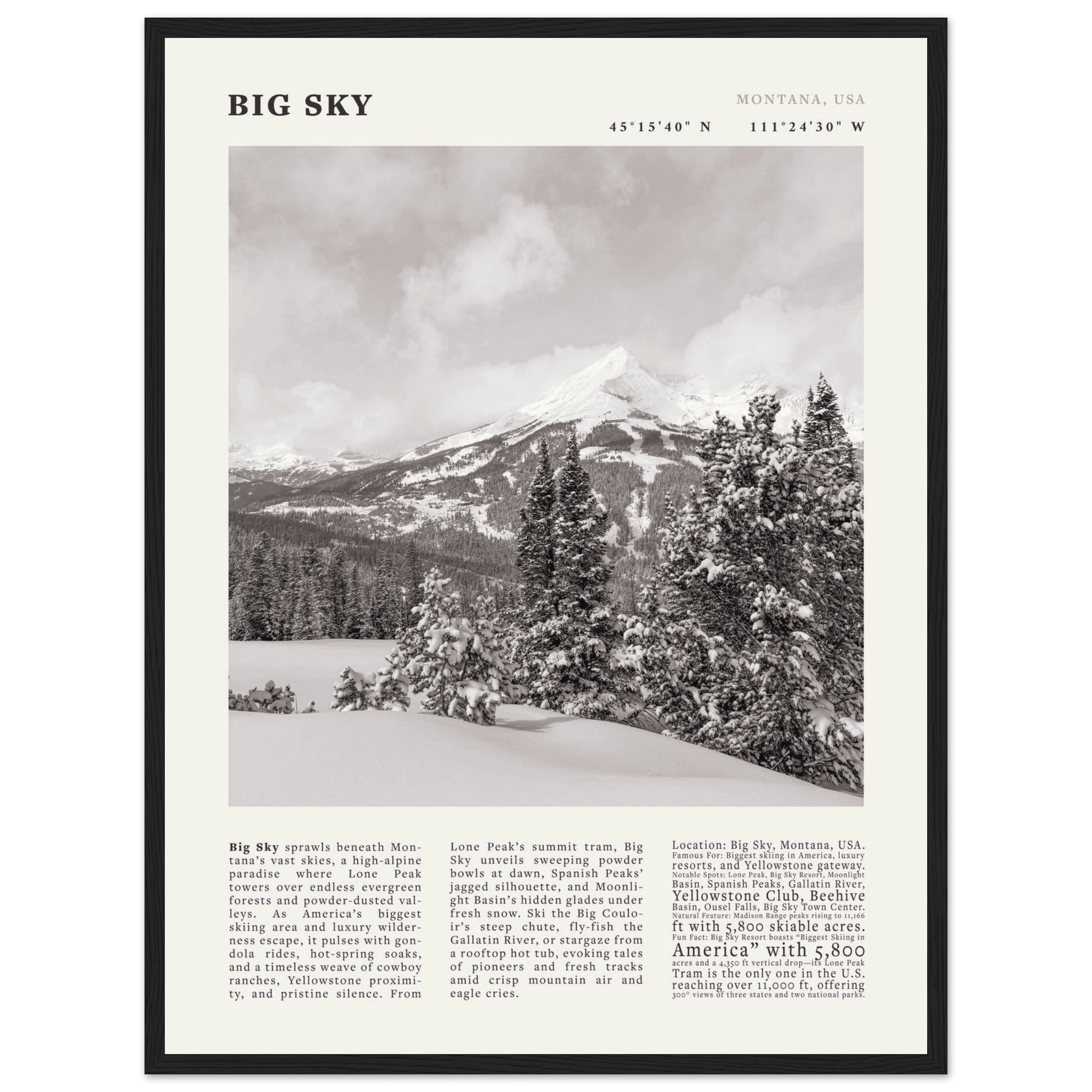 Big Sky Montana Poster Black and White – Vintage Lone Peak Ski Resort Print (Digital & Printed Options) - Evergreen Posters