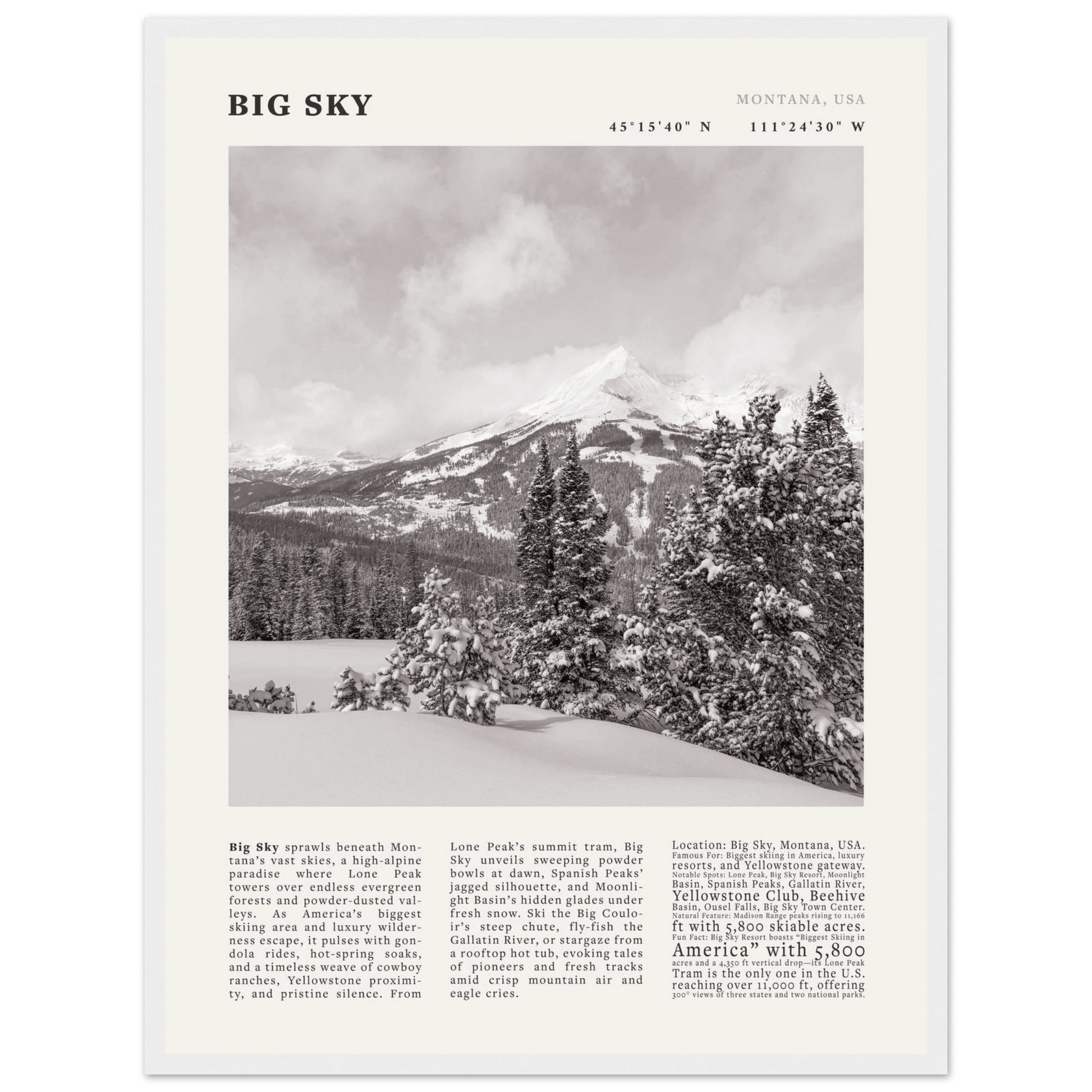 Big Sky Montana Poster Black and White – Vintage Lone Peak Ski Resort Print (Digital & Printed Options) - Evergreen Posters