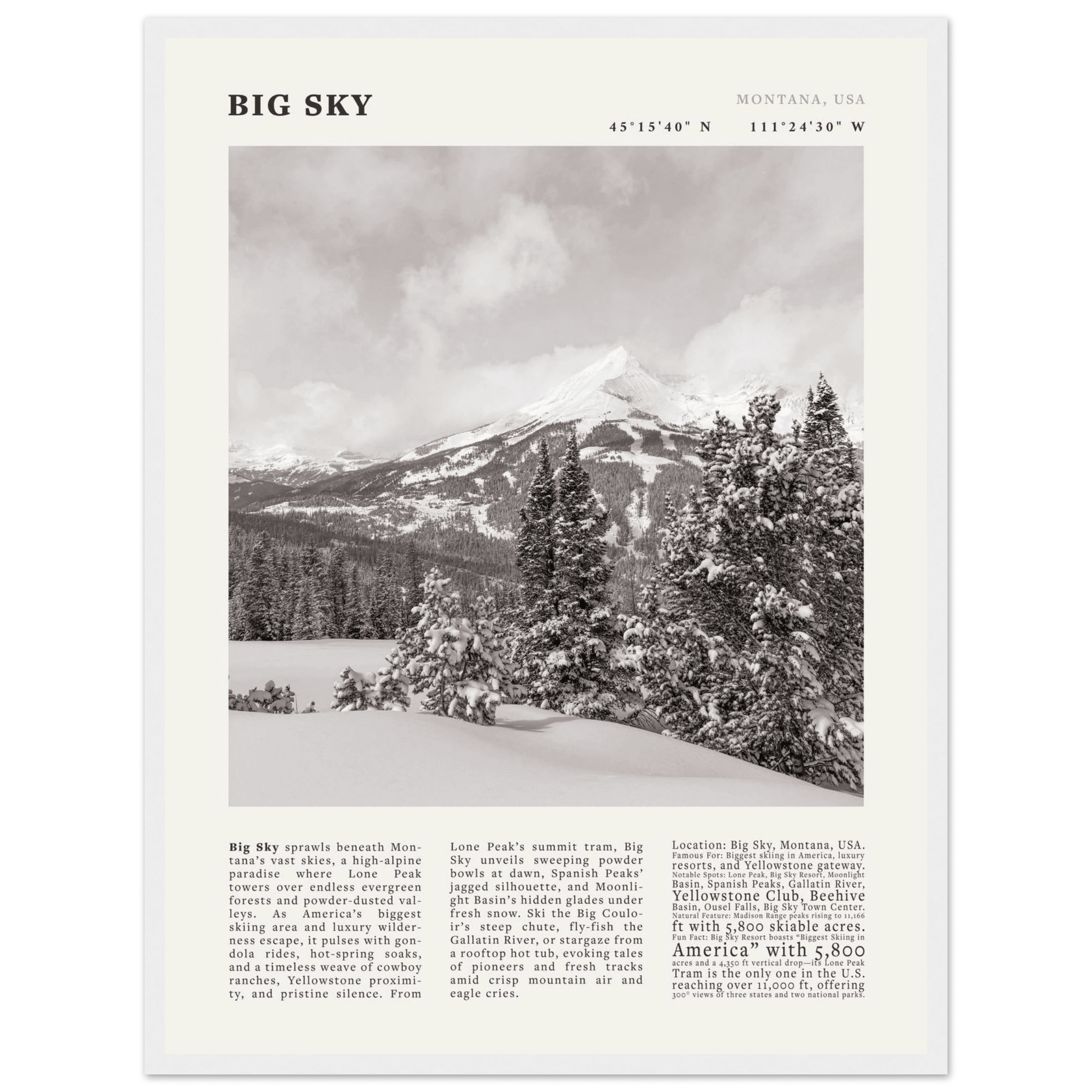 Big Sky Montana Poster Black and White – Vintage Lone Peak Ski Resort Print (Digital & Printed Options) - Evergreen Posters