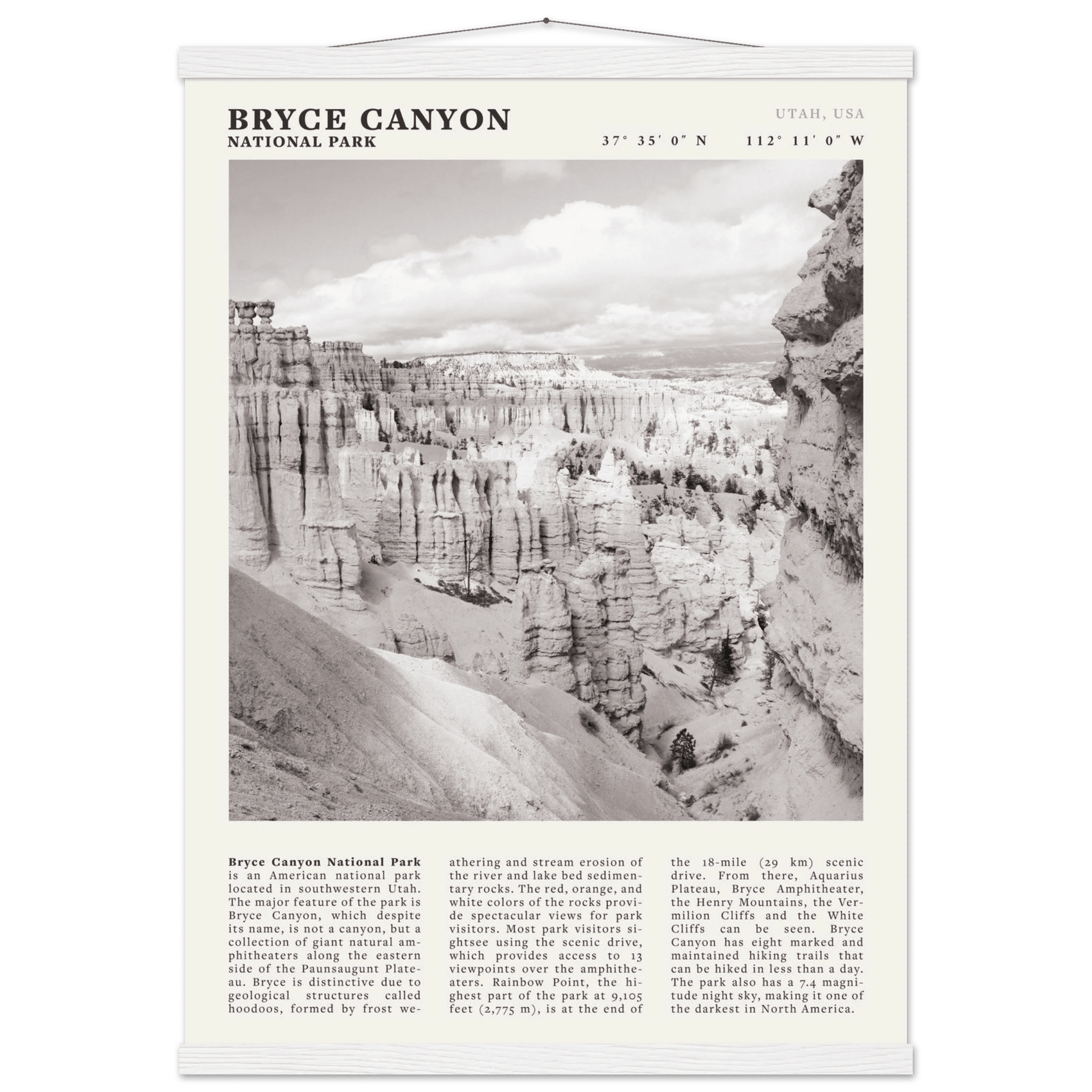 Bryce Canyon National Park Poster | Black & White Utah Hoodoos Wall Art Print - Evergreen Posters - 67